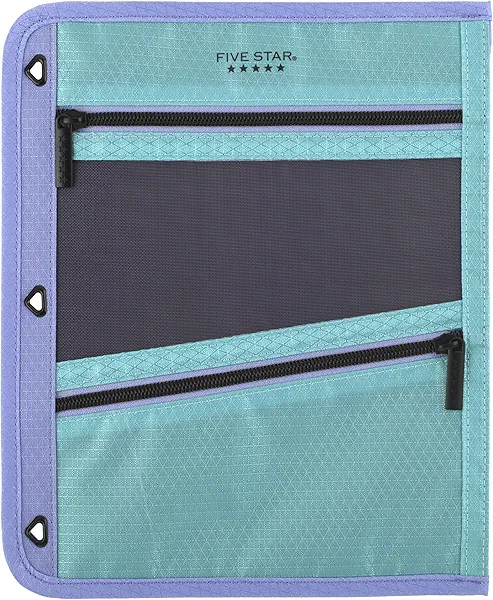 Five Star Pencil Pouch, Pen Case, 3-Pocket Zipper Pouch, Fits 3-Ring Binder, Storage Organizer for Classroom Supplies Earbuds Chargers Cables Makeup, Teal/Berry (500207F-ECM)