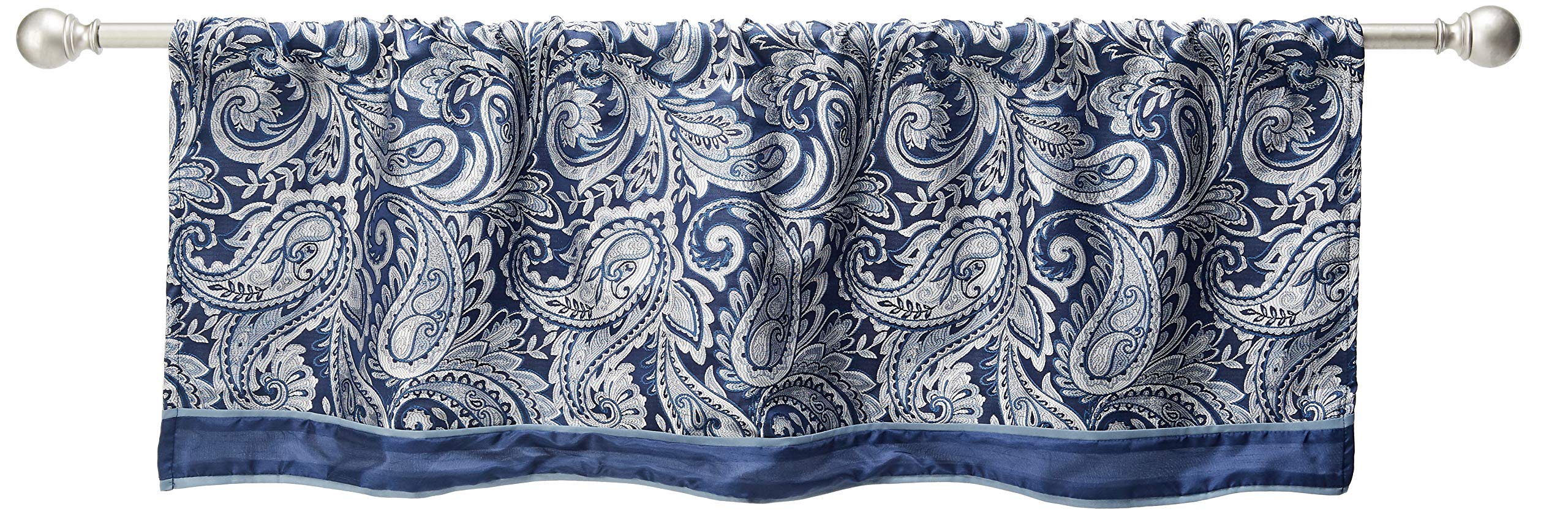 Madison Park Aubrey suni ipekten perde, şal desenli, jakar, çubuk cepli, görüş korumalı, oturma odası, mutfak, yatak odası ve yurt için, 127 x 45,7 cm, deniz mavisi