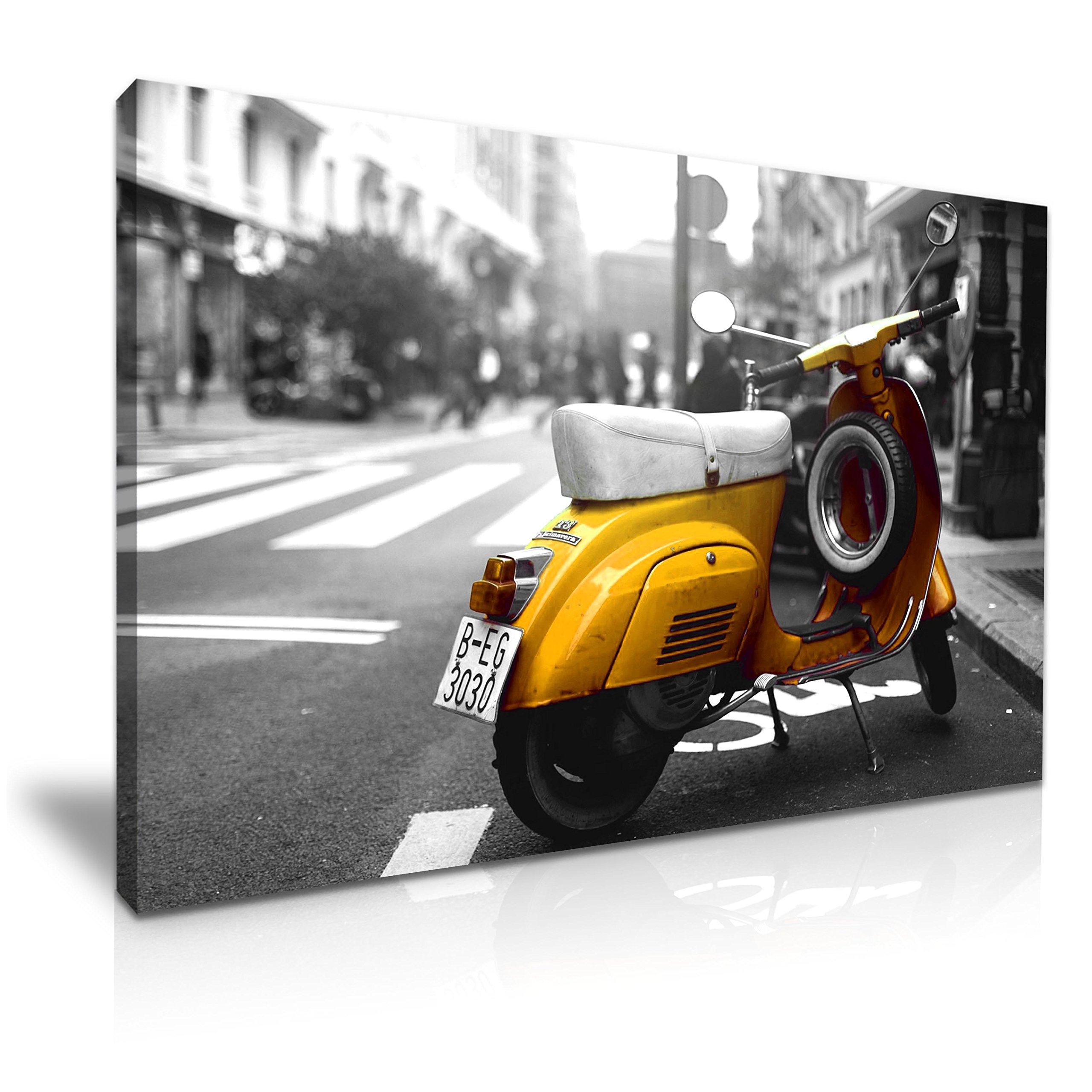 Orange Classic Vintage Vespa Scooter Canvas Print Wall Art - For Modern Family Home Office Garden Room Garage Decoration (XS: 31cm X 20cm)