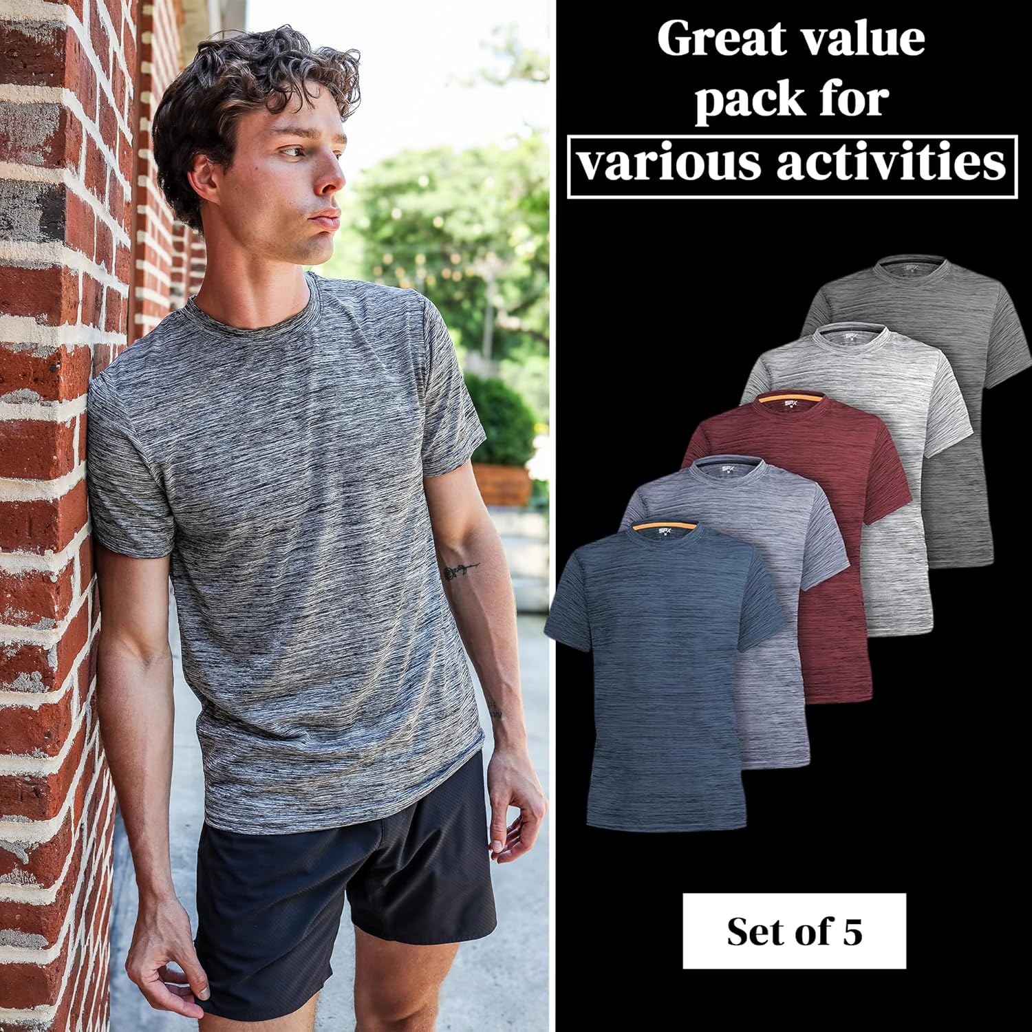 [5 Pack] Men’s Workout Short Sleeve Dry Fit T Shirts Quick Dry Active Athletic Crewneck Running Gym Moisture Wicking Tee Tops - Image 6