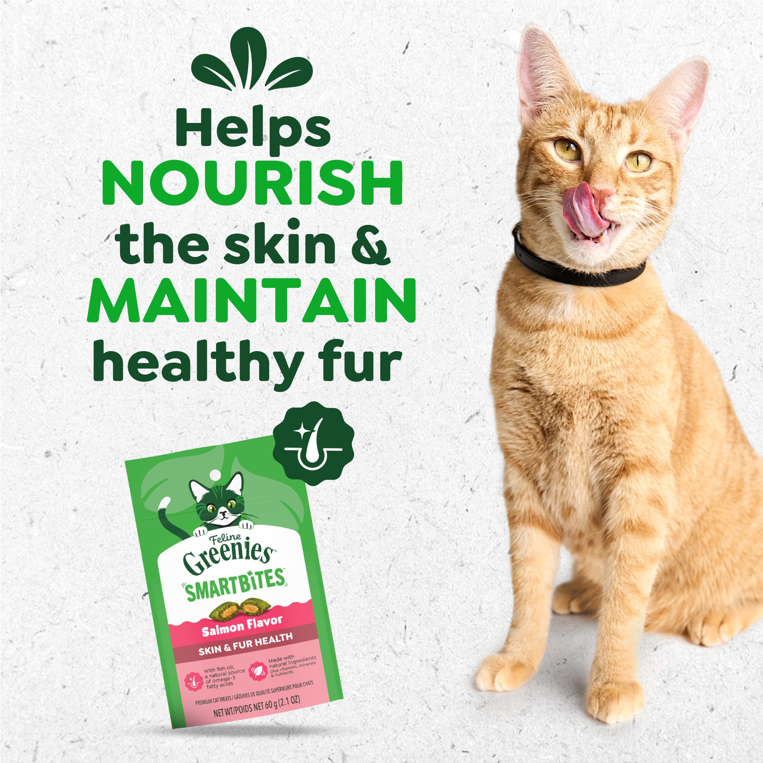 Greenies Cat Treats, Feline Smartbites, Skin & Fur Health, Crunchy and Soft Cat Treats, Salmon Flavor, 2.1 oz. Pack - image 2