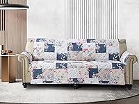 Vista 12 de Brilliant Sunshine Funda de Sofá de Cuadros y Rayas Azules con Diseño de Retazos, Funda Acolchada para Sofá Grande, 70" de Ancho de Asiento