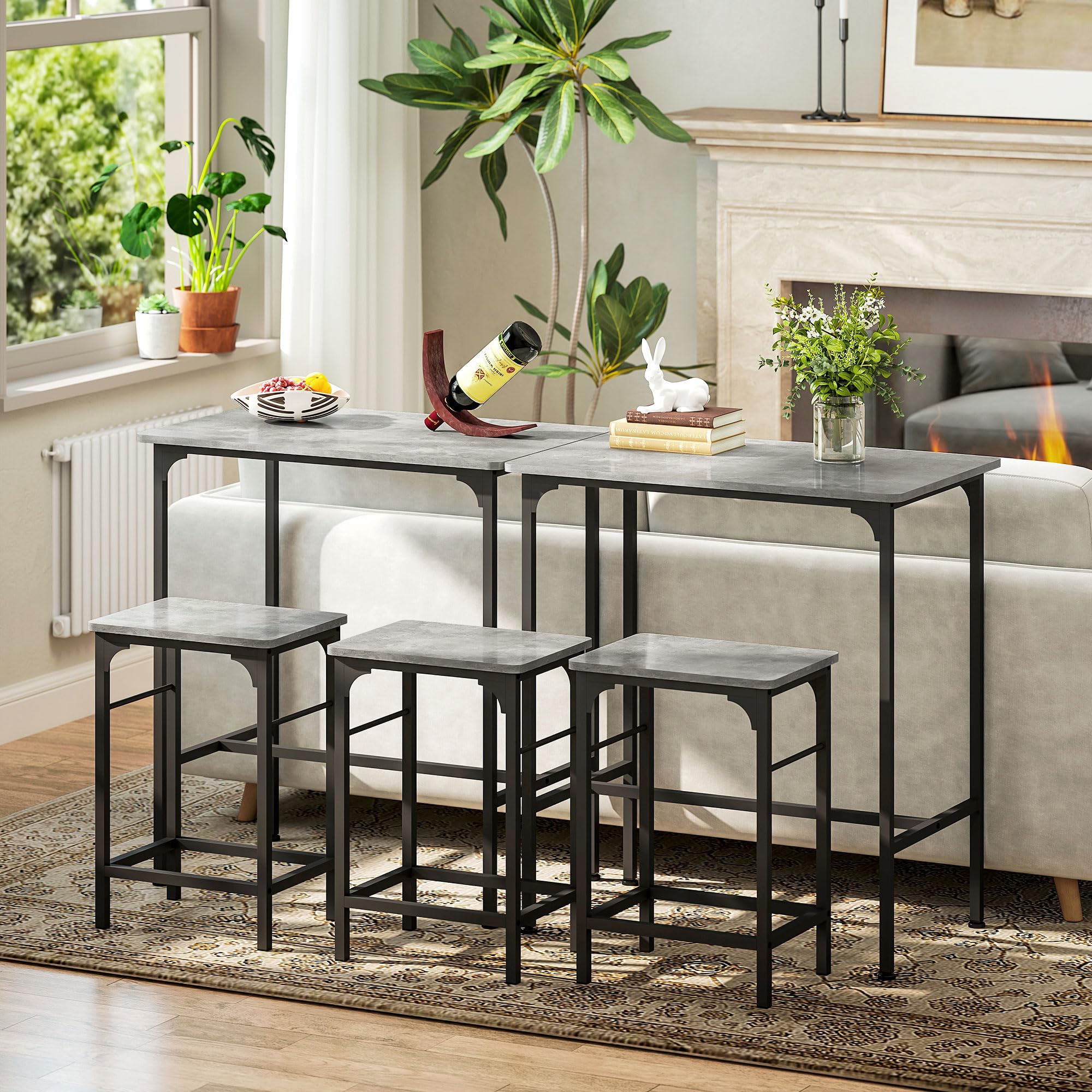 HOMCOM Bartisch Set Bartisch mit Barhocker-Set Esstisch mit 2 Stühlen mit Rutschfestem Fußpolster Küchentisch für Esszimmer, Küche, Grau