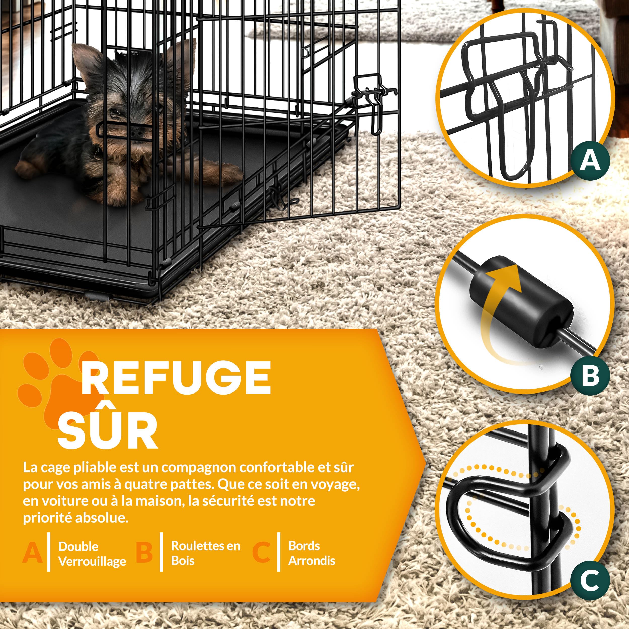 TRESKO Cage de transport pour chien pliable | 2 portes | Transportable | Caisse de transport en métal (S - 62 x 45 x 52 cm)