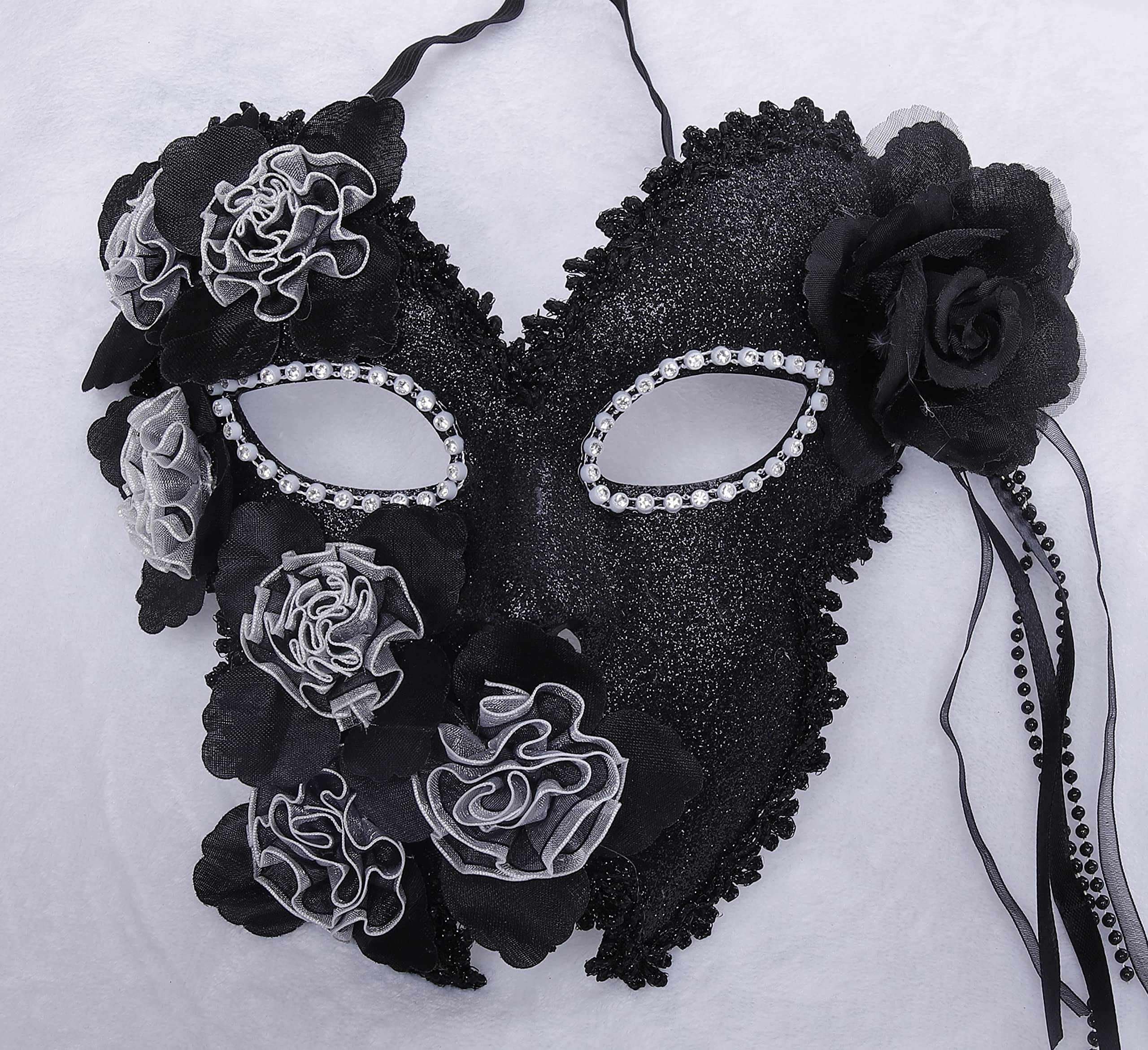 Halloweenowa maskarada maska wenecka kostium maska z piórami maska maskaradowa Halloween karnawał cosplay impreza maska na całą twarz (czarno-biała)