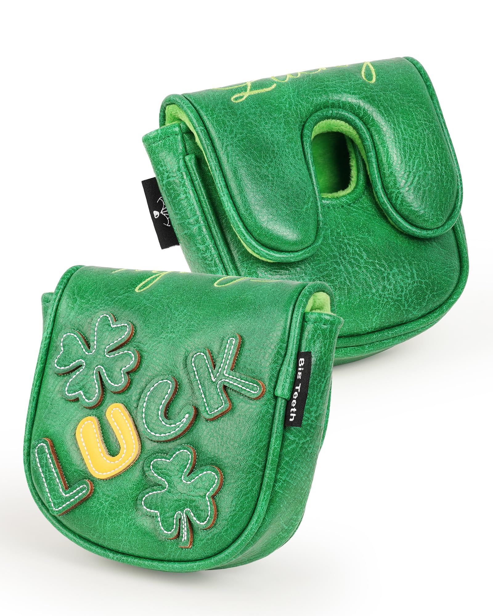 Golf DF3 Centre Shaft Mallet Putter Head Cover Headcover Magnetic Club Protector Green PU Leather Clover
