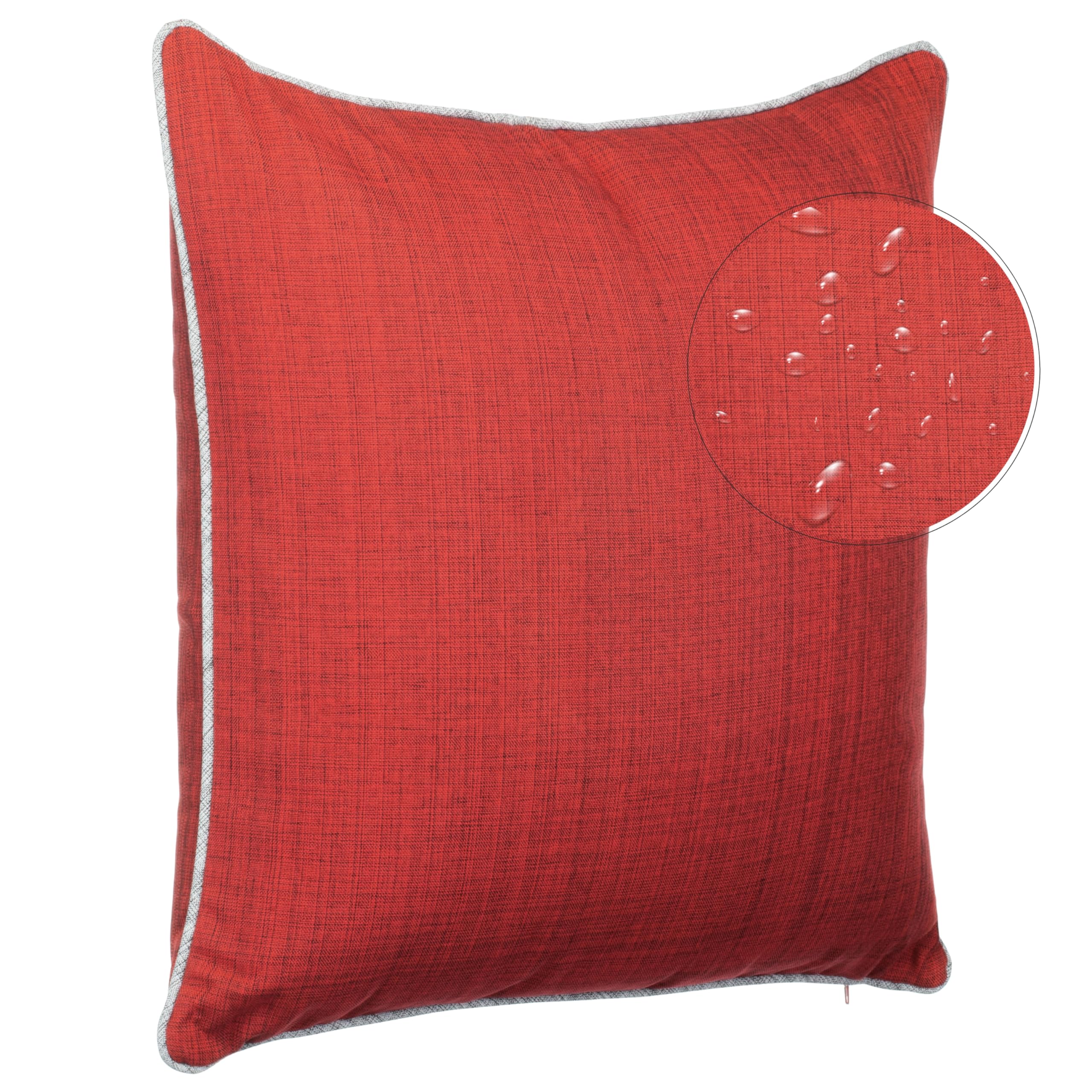 Brandsseller Lot de 4 Coussins d’extérieur 45x45x cm – Coussins décoratifs imperméables avec Passepoil en aspect Lin – Résistants aux intempéries pour Jardin, Balcon, Terrasse et Canapé - Rouge