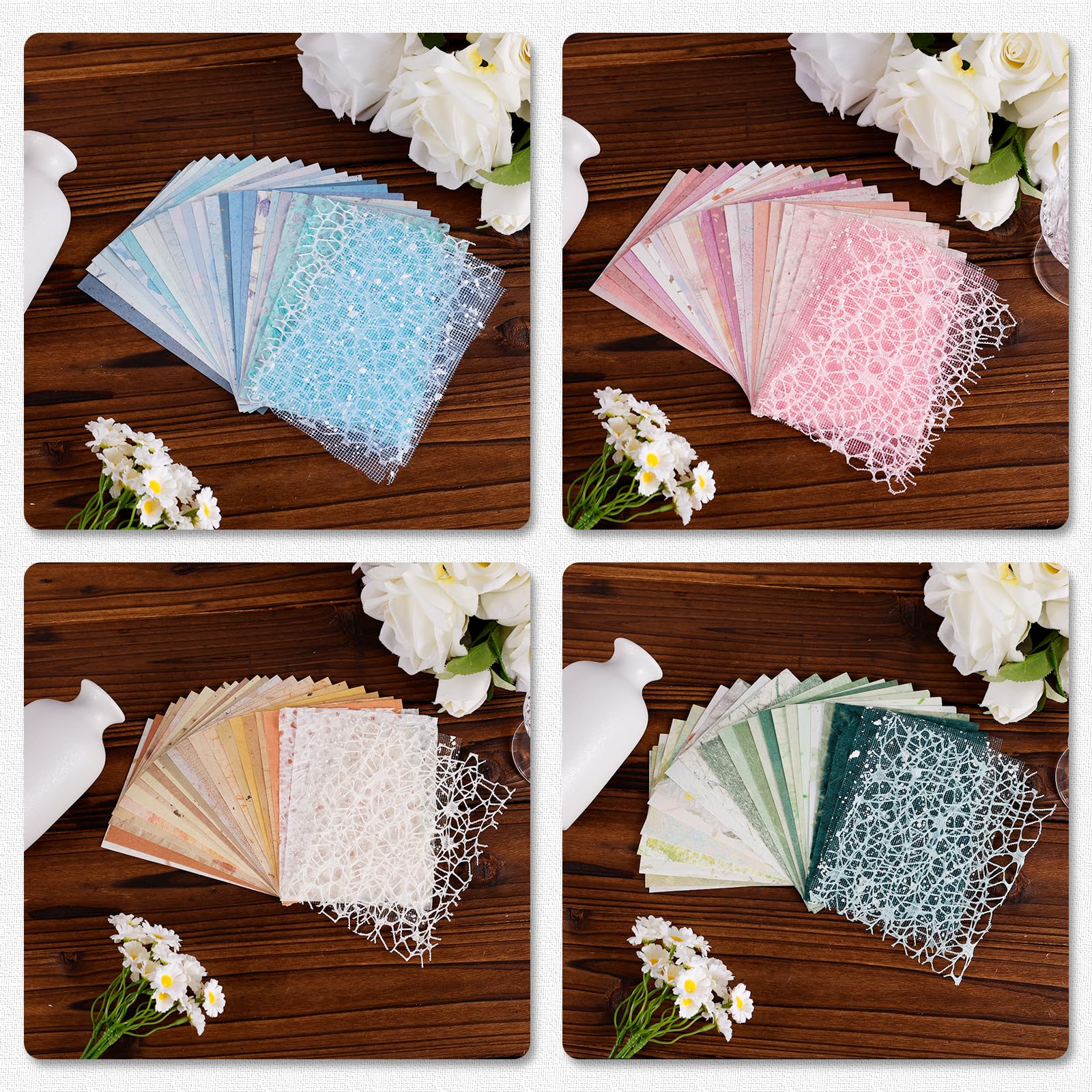 78 Fogli Carta Scrapbooking Testurizzata - Formato 14x10 Cm - Colori E Motivi Assortiti Con Rete - Per Biglietti, Decorazioni E Album Fai Da Te - 4