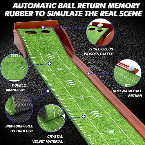 Miniatura 2 de PGM Alfombrilla de golf con retorno automático de bola, para interiores y exteriores, terciopelo de cristal, color verde, visualización de distancia