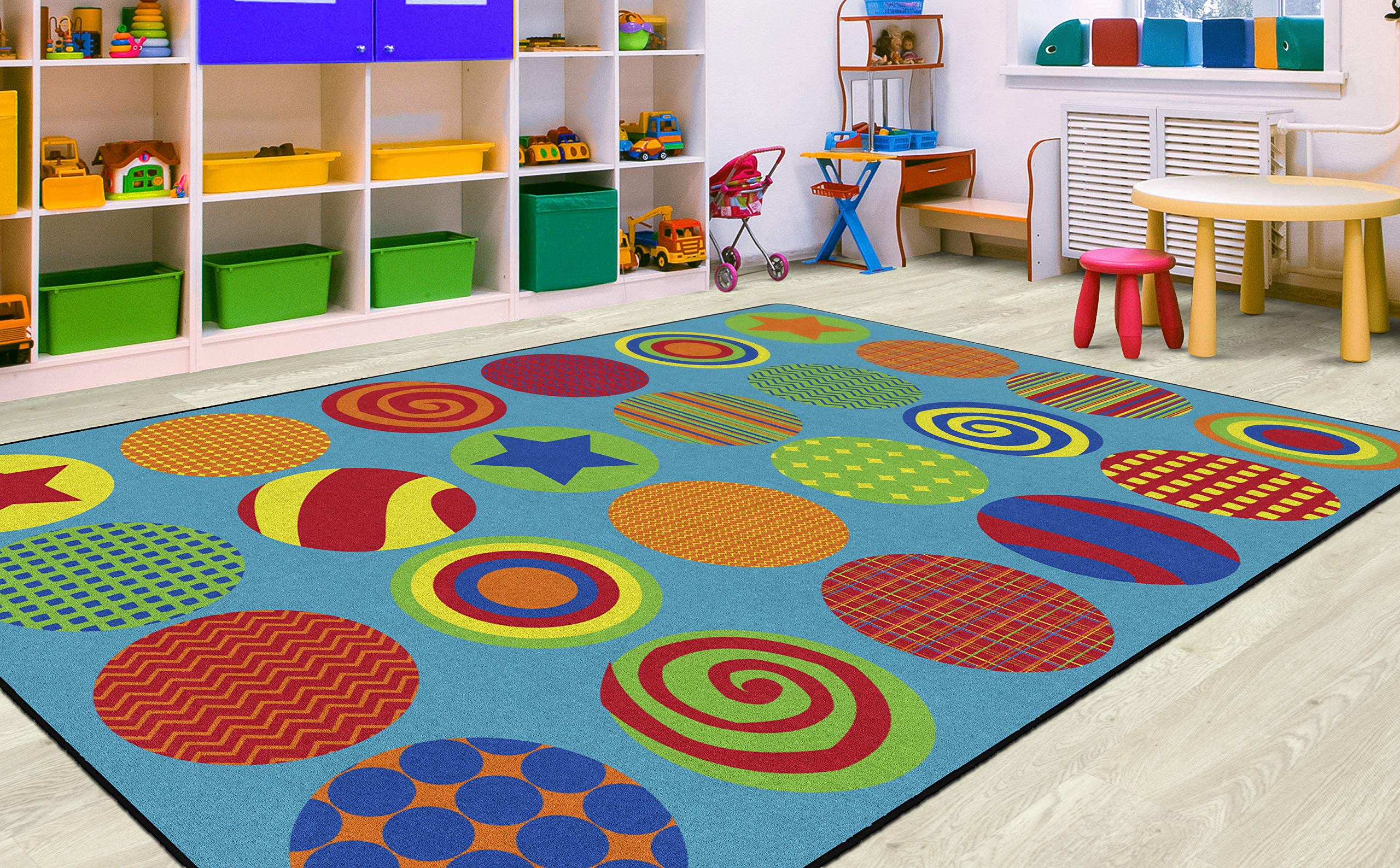 Flagship Carpets Patterned Circles Colorful Multicolor Seating Carpet for a Gathering Place, Children's Classroom Rug or Kids Educational Area, 7'6