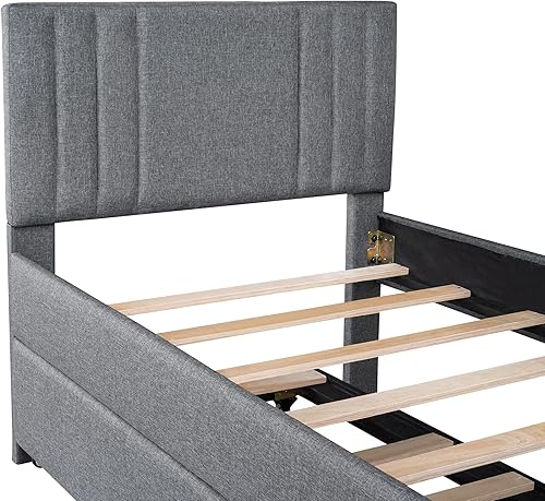 Miniatura 82 de SOFTSEA Cama de plataforma tapizada tamaño Queen con cajón de almacenamiento, marco de cama tapizado con cabecera con respaldo de alas, soporte de