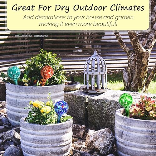 Miniatura 5 de Blazin ' Bison - Globos de riego para plantas de interior, bombillas automáticas de agua, globo de agua aguamarina, vidrio decorativo soplado a