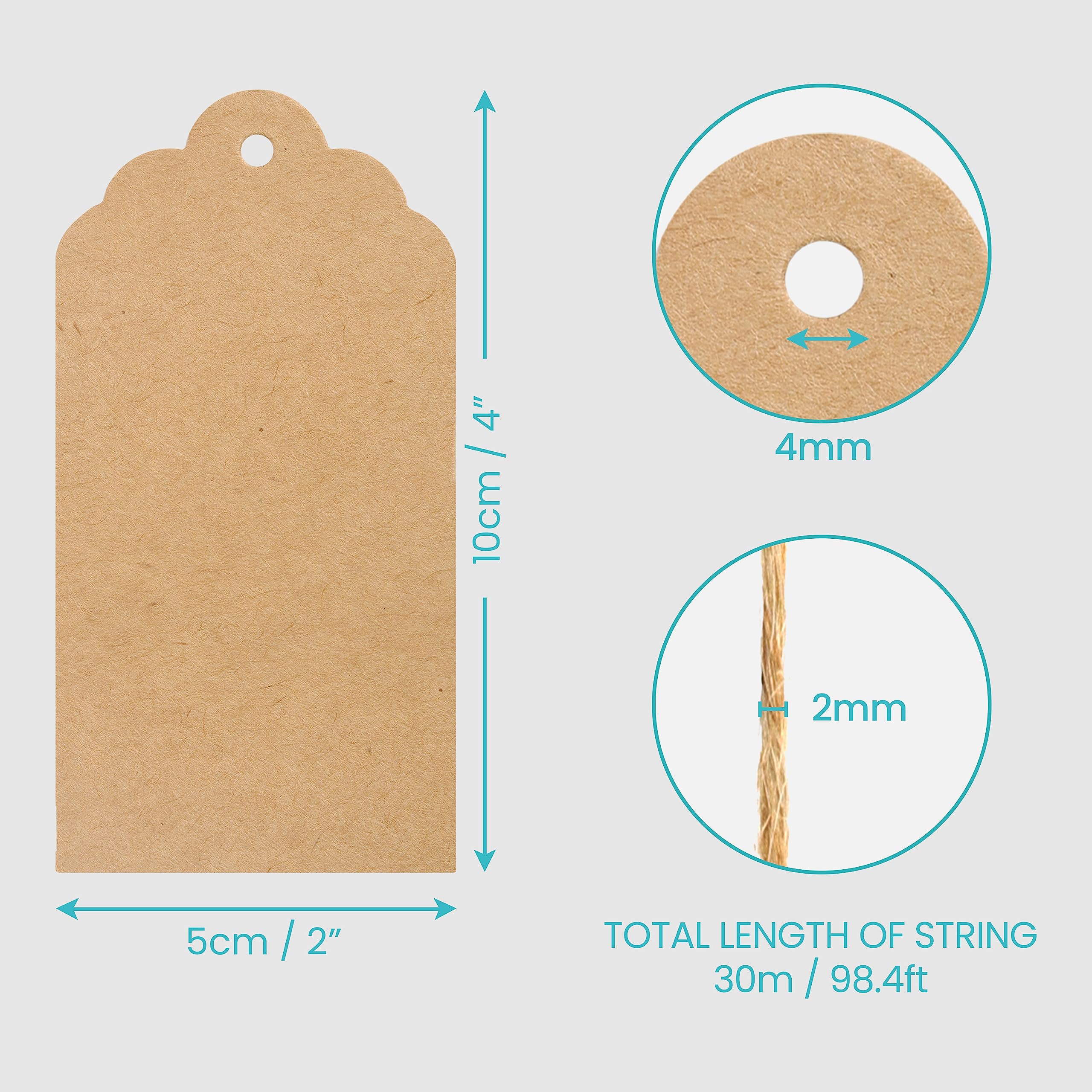 PH PandaHall 200 Etichette Regalo Di Ringraziamento Con Spago Di Iuta - Kraft E Bianche 3 Cm - Per Matrimoni, Feste E Confezioni Regalo