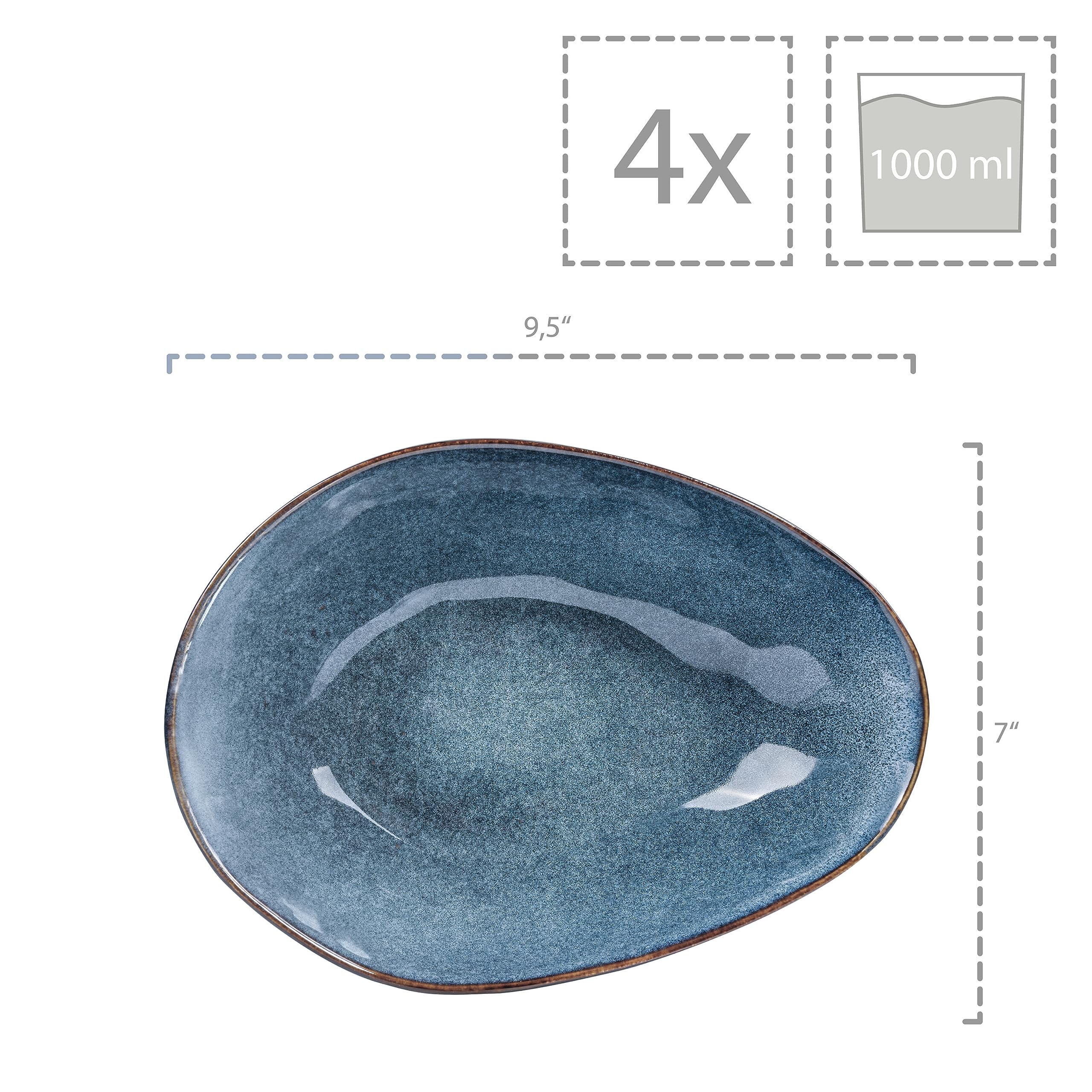 SÄNGER | Platos de pasta Darwin 4 piezas, platos de espaguetis para 4 personas, juego de vajilla de gres para pasta, platos de pasta aptos para lavavajillas, platos de gres para platos de pasta, azul | Vajilla para pasta, plato de pasta apto para lavavaji
