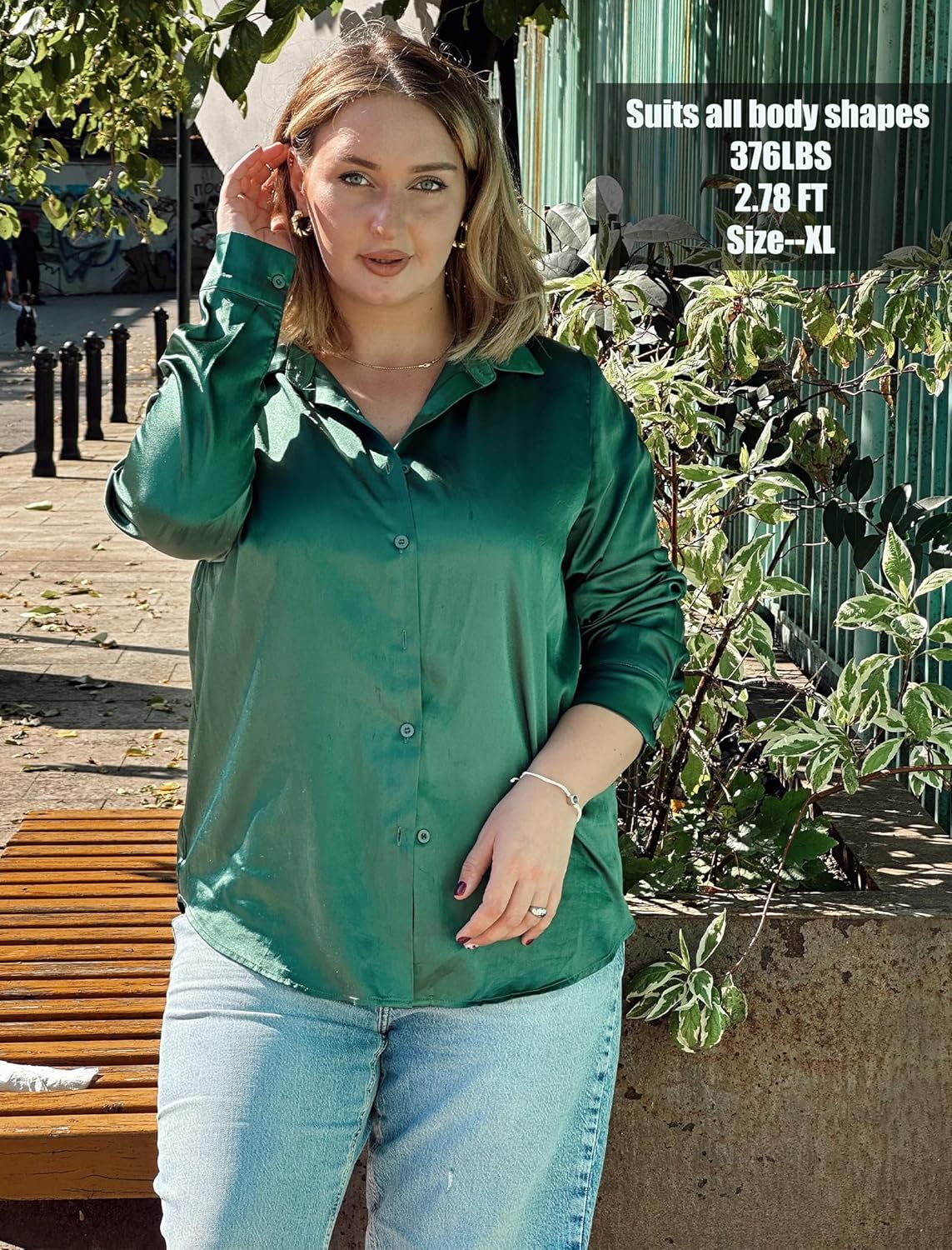 HOTOUCH Button Down Shirts for Women Satin Silk Collared Dressy Casual Blouses Loose Long Sleeve Office Work Tops - Image 4