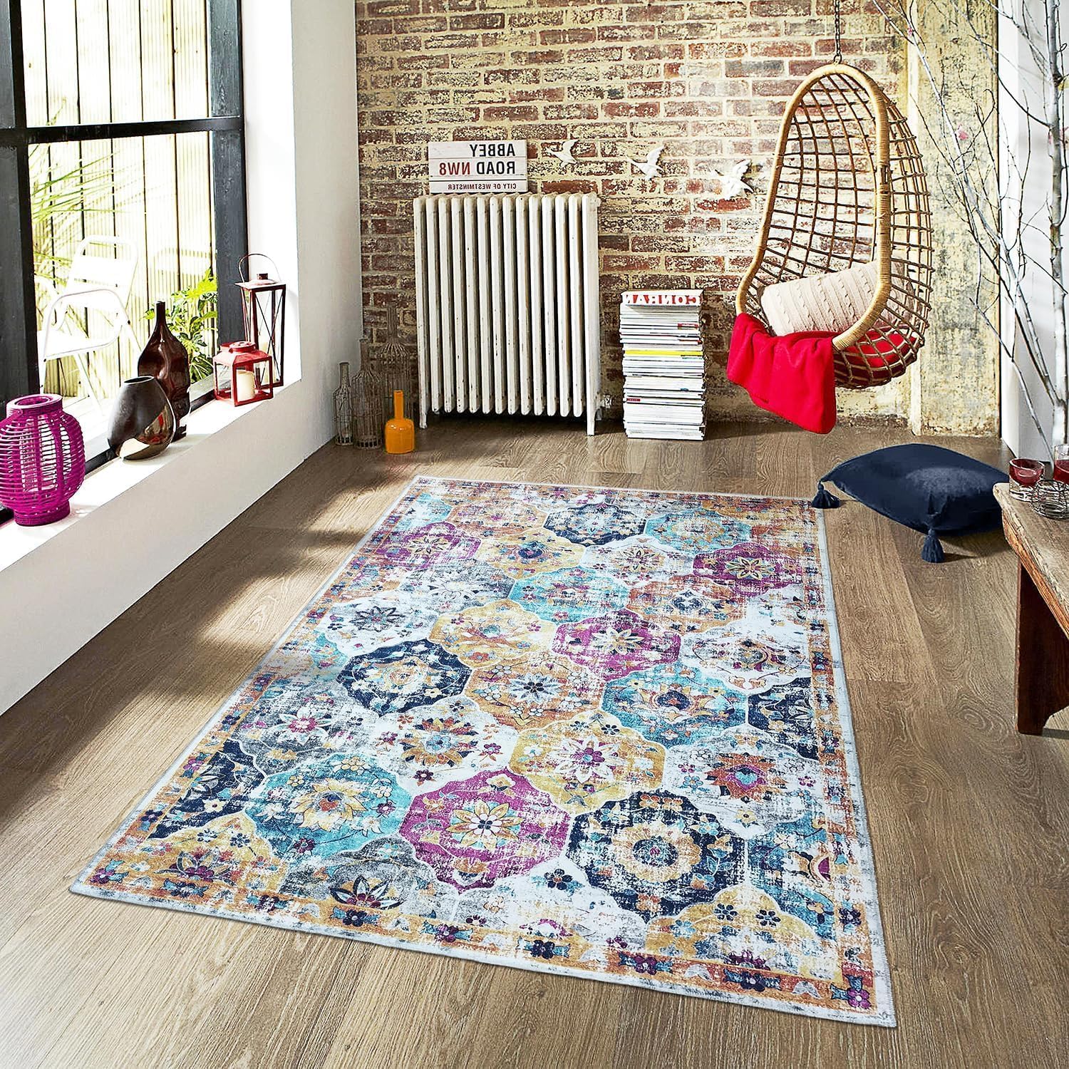 Mandala - Indoor Area Rugs 6x9 Washable, Stain Resistant Machine Washable Rugs for Living Room, Bedroom, and Modern House Décor - Durable Polyester