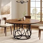 Tribesigns 47-Inch Table à manger ronde, Table de cuisine en bois avec base métallique solide pour 4-6 personnes, Grande table de dîner en cercle pour salle à manger, cuisine, salon (Brown & Noir, seulement bureau)