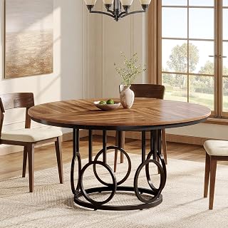 Tribesigns Tavolo da Pranzo Rotondo 119 cm in Legno con Base in Metallo per 4-6 Persone, per Sala, Cucina, Soggiorno