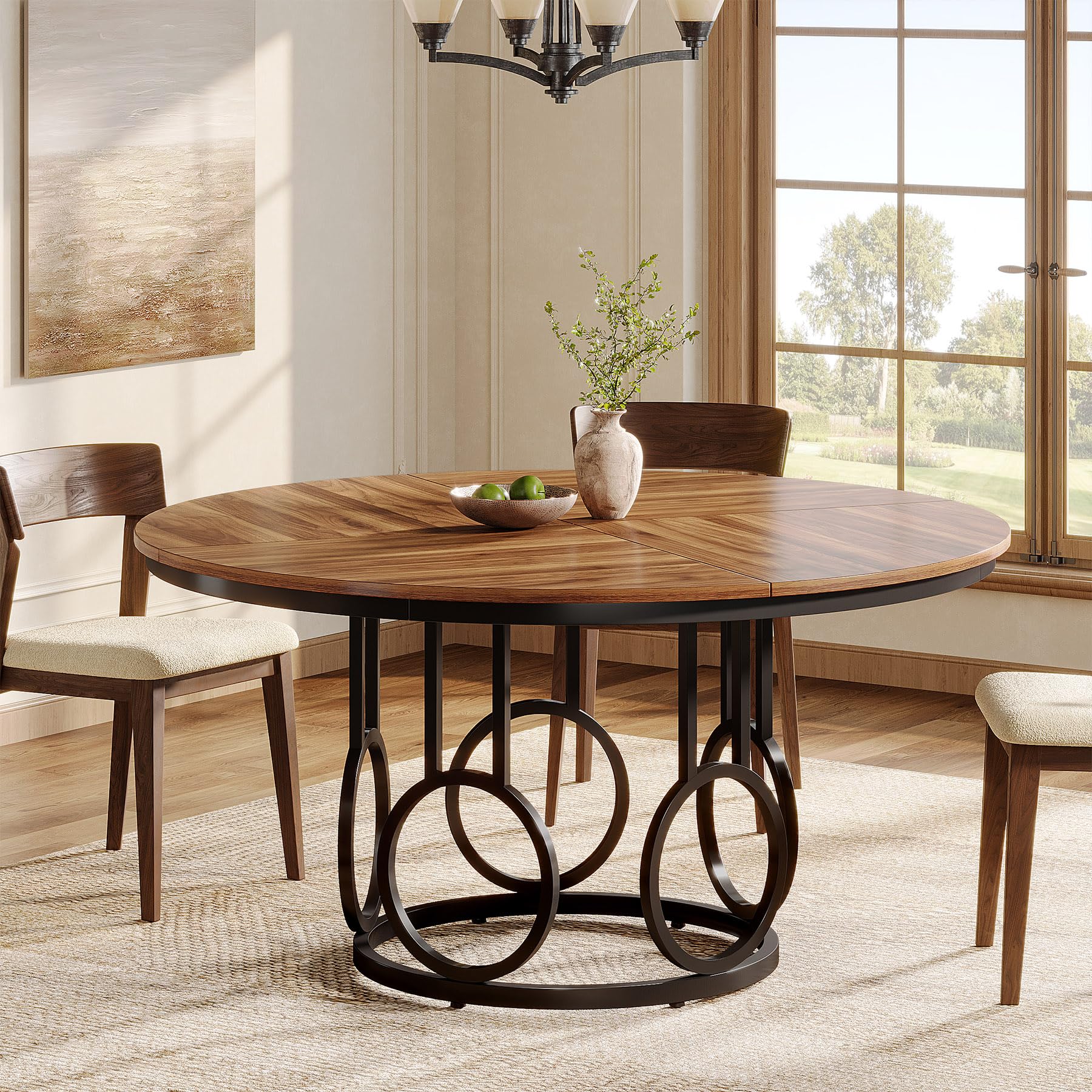 Tribesigns Tavolo da Pranzo Rotondo 119 cm in Legno con Base in Metallo per 4-6 Persone, per Sala, Cucina, Soggiorno