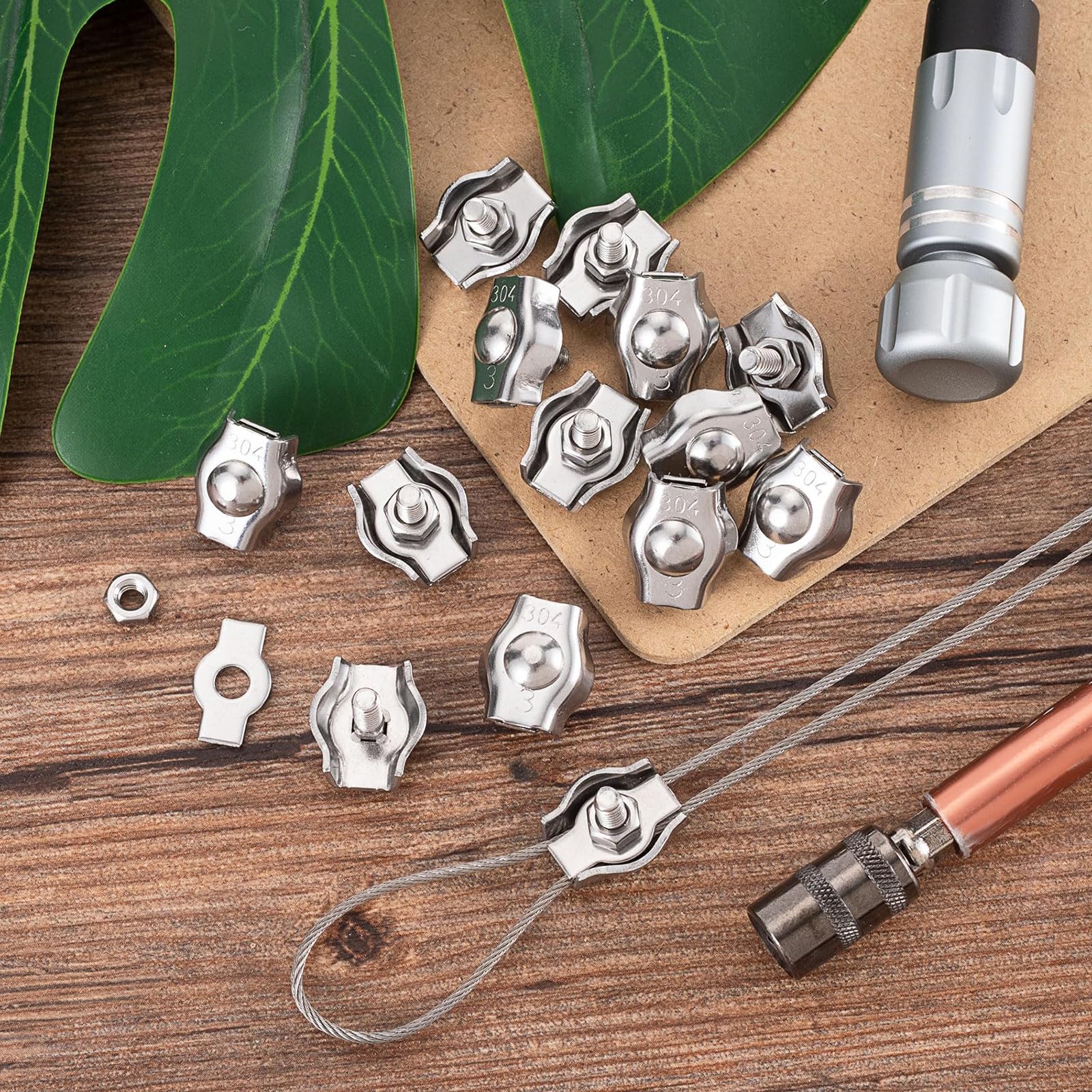 Drahtseilklemme M3 20 Stück 2mm Seilklemme 304 Edelstahl Kabelklemmen Drahtklemme für 3 mm Stahlseil Drahtseil Wäscheleinenspanner Markise Fixiert (Stil 1)