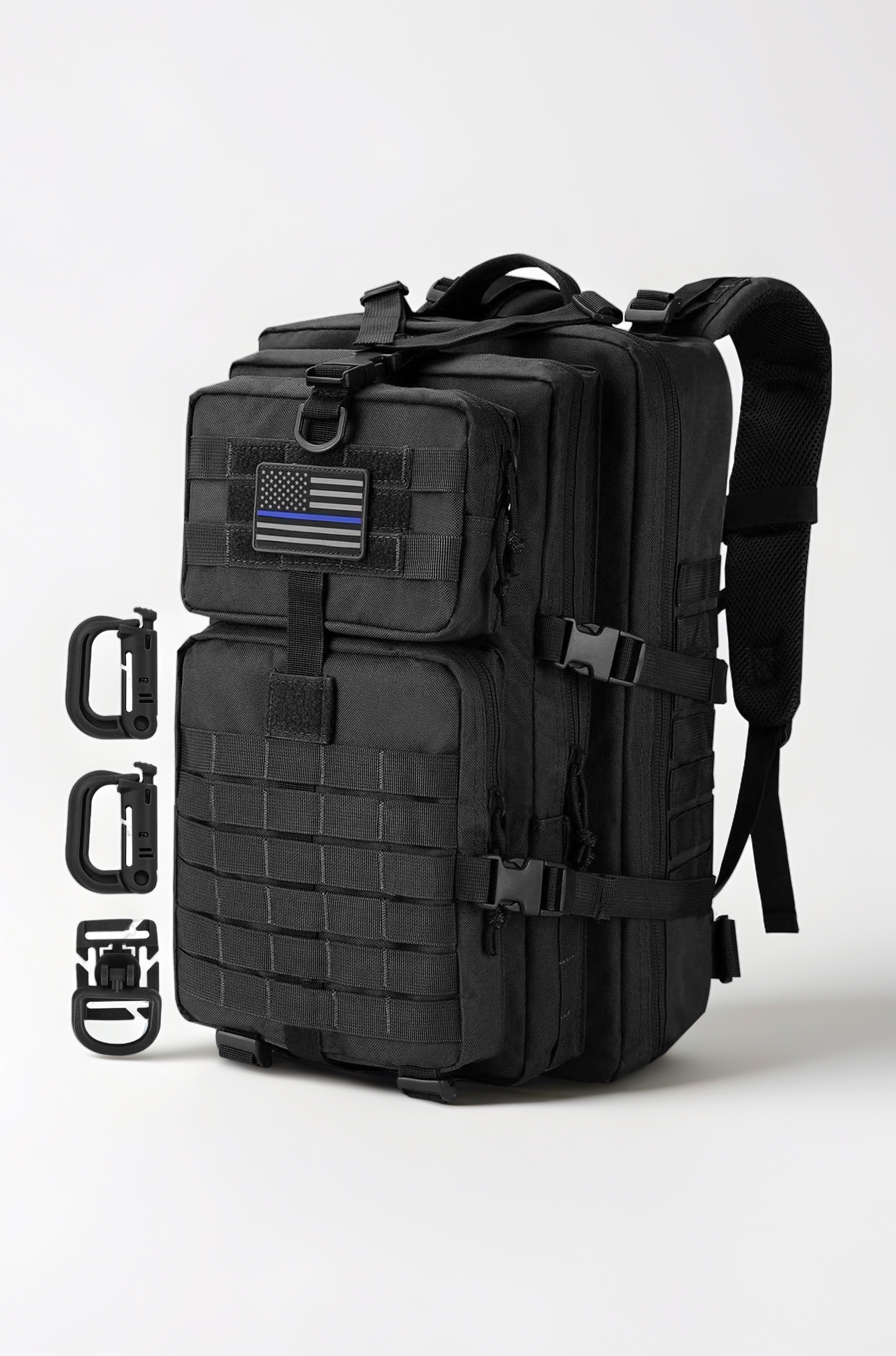 Hannibal Tactical 36L MOLLE Assault Backpack Tactical Backpack Military Army Camping Rucksack 3-Day Pack Trip w/USA Flag Patch D-Rings Black