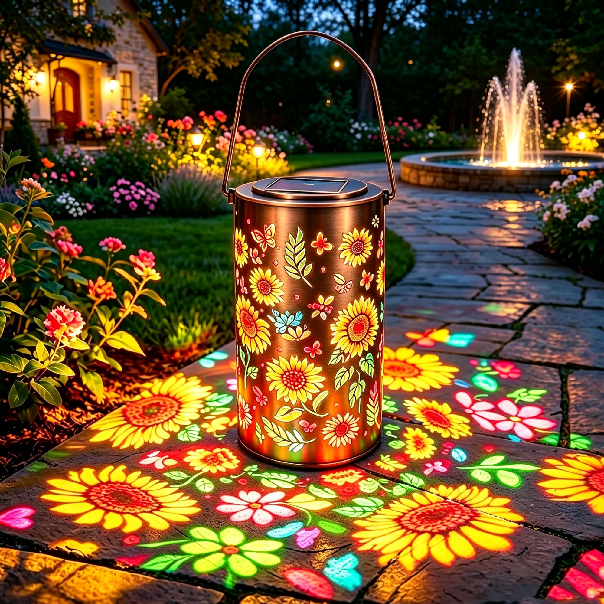 Colorful Sunflower Glow Solar Garden Lantern, Hanging Sunflower Solar Lanterns for Outside with Colorful Projection, Waterproof Lanterns for Patio Porch Lawn Yard Decor, Birthday Gifts for Women