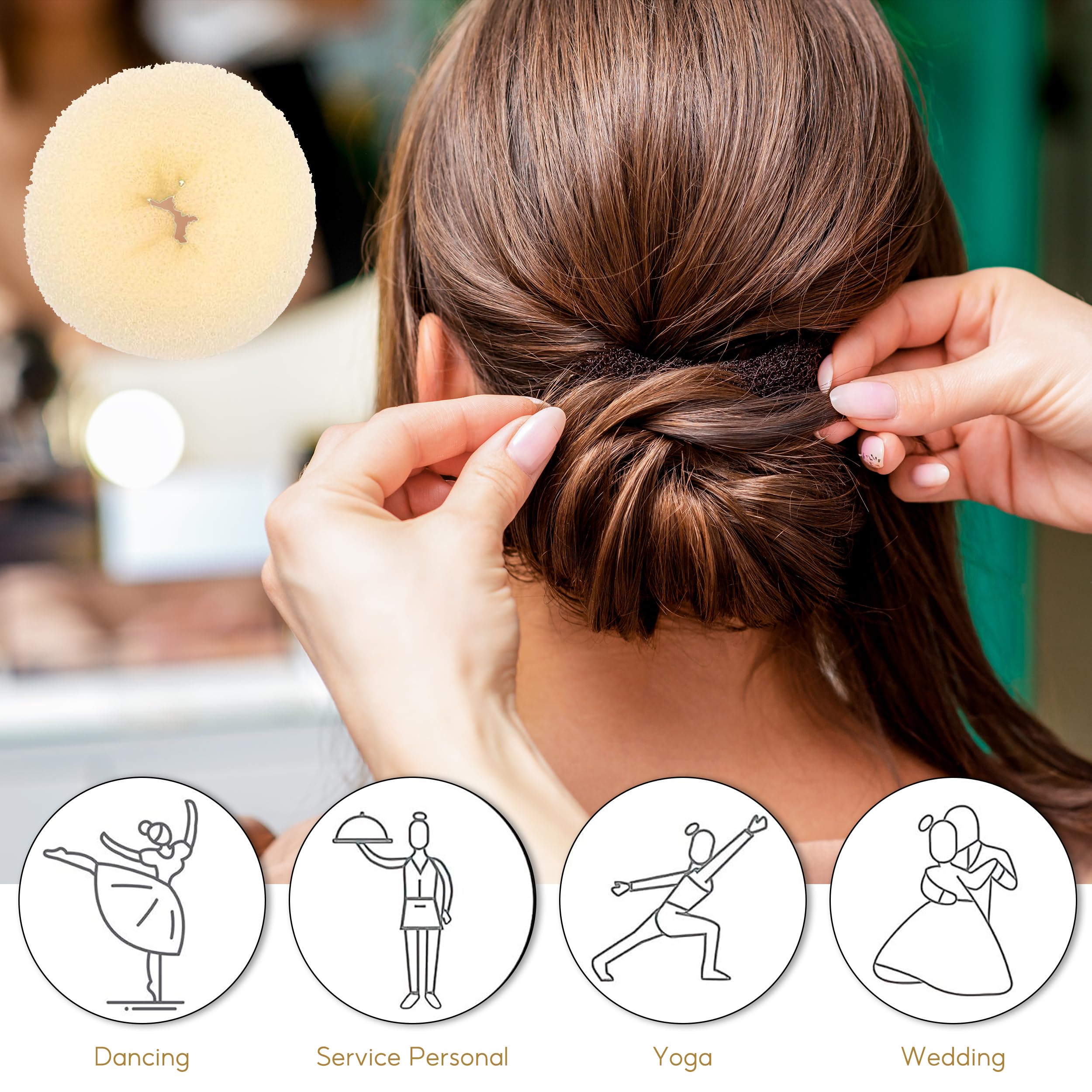 Donut Bun Maker Set, 7PCS Hair Bun Maker Set including 5 Elastic Hair Ties, 10PCS Blonde U Shaped Hair Pins - Image 4