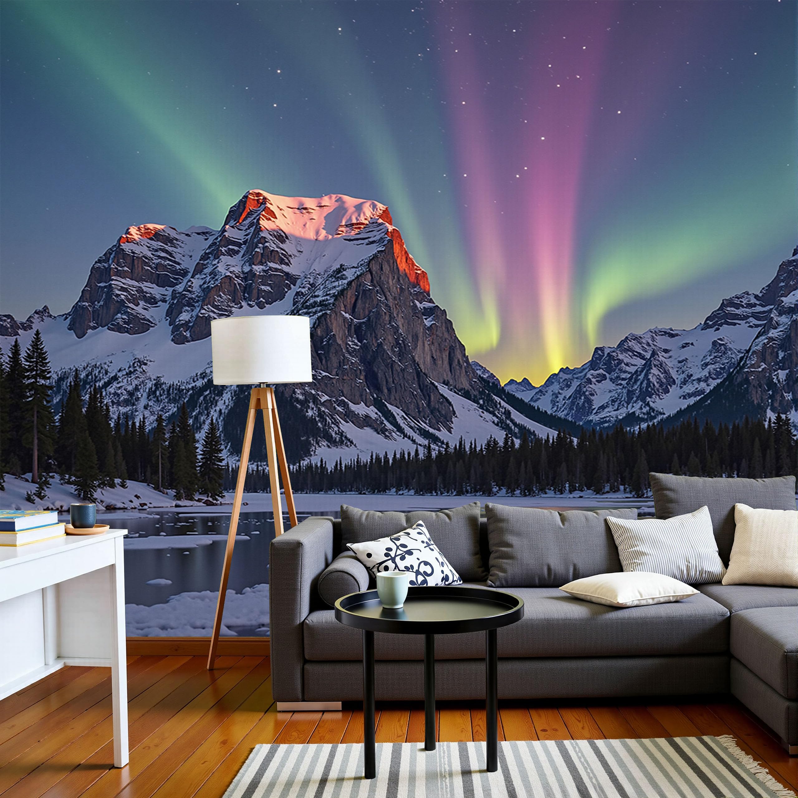 Papier peint panoramique 3D montagne enneigée 350x256cm pour salon