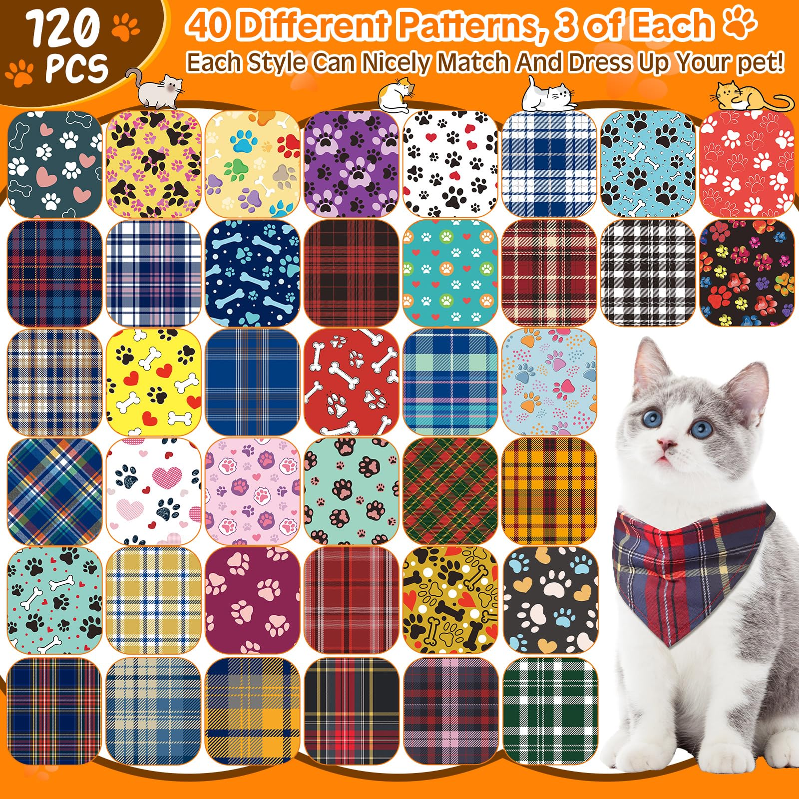 Niedliche Hundehalstücher für Hunde, Dreieckstuch für Welpen, Halstuch, Halstuch, Bandanas für große, mittelgroße und kleine Haustiere, Kostümzubehör, 120 Stück (rustikaler Stil)