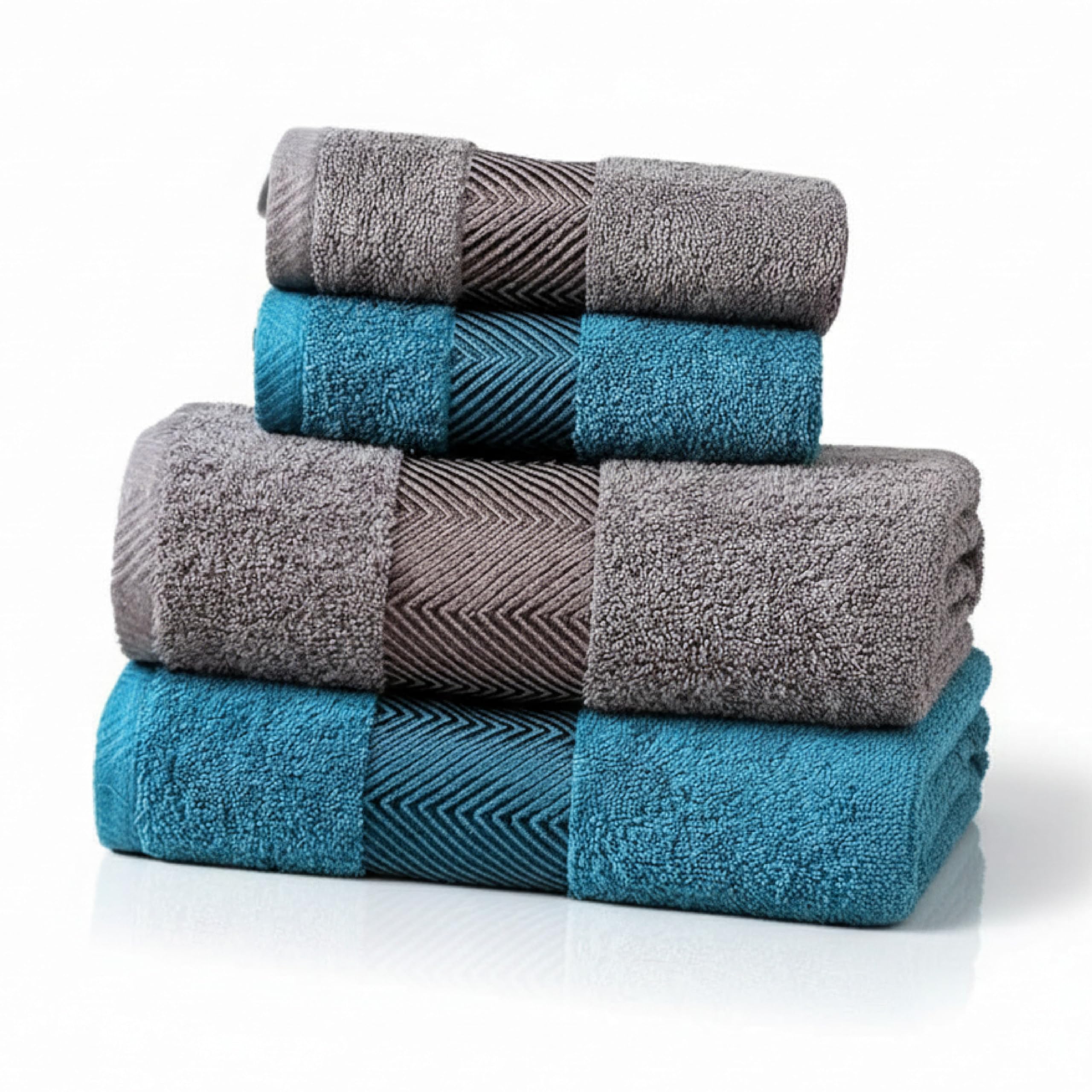 500 GSM 100% Cotton Highly Absorbent Super Luxury Large Couple Bath Towel Set and Hand Towel Set (Grey and Teal) Combo Pack of 2 Each-image-30