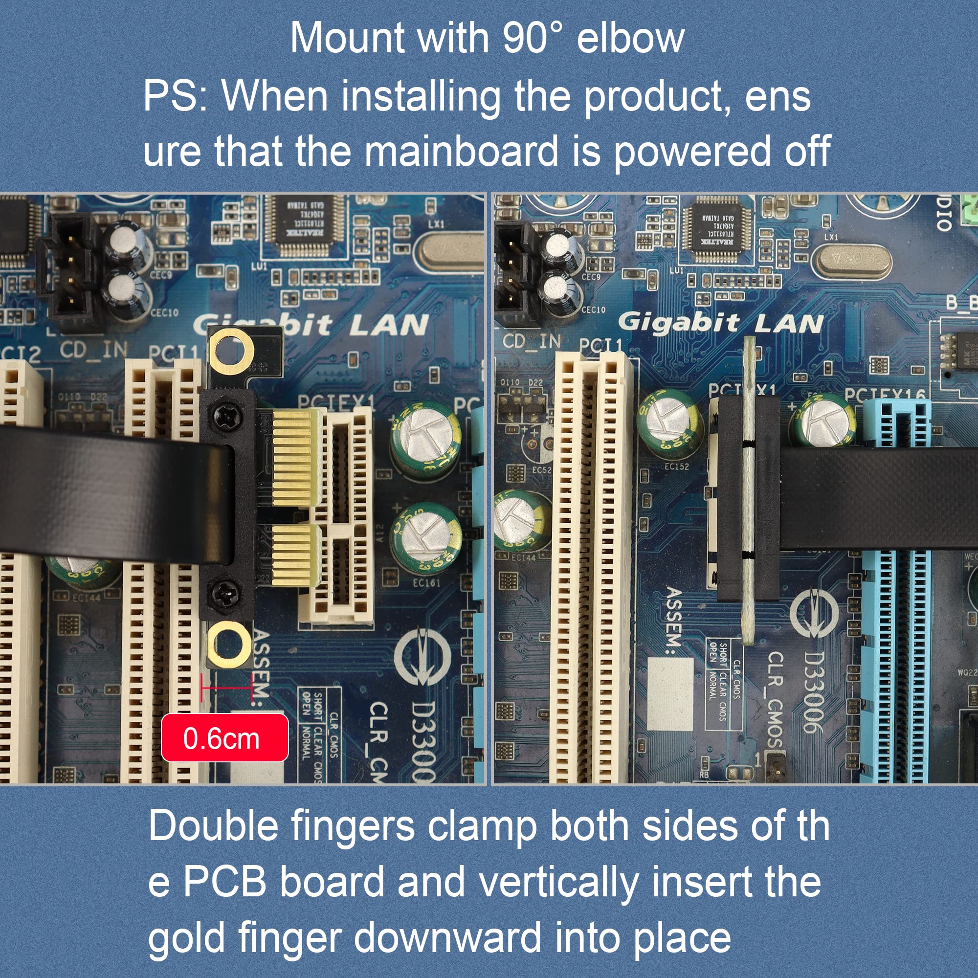 GINTOOYUN PCIE 1 x kabel przedłużający 90 stopni PCI Express 3.0, 1 x męski do żeńskiego Up, Wireless Network Card Sound Card (5 cm, slot 90° Up) (30 cm)