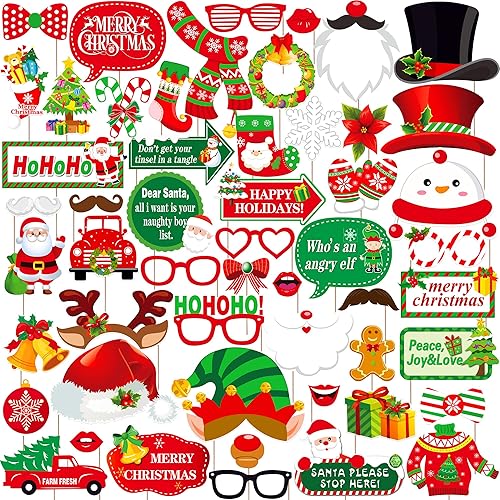 KatchOn, Accesorios de cabina de fotos de Navidad, paquete de 53, accesorios de Navidad para sesión de fotos, accesorios de fotos de Navidad para