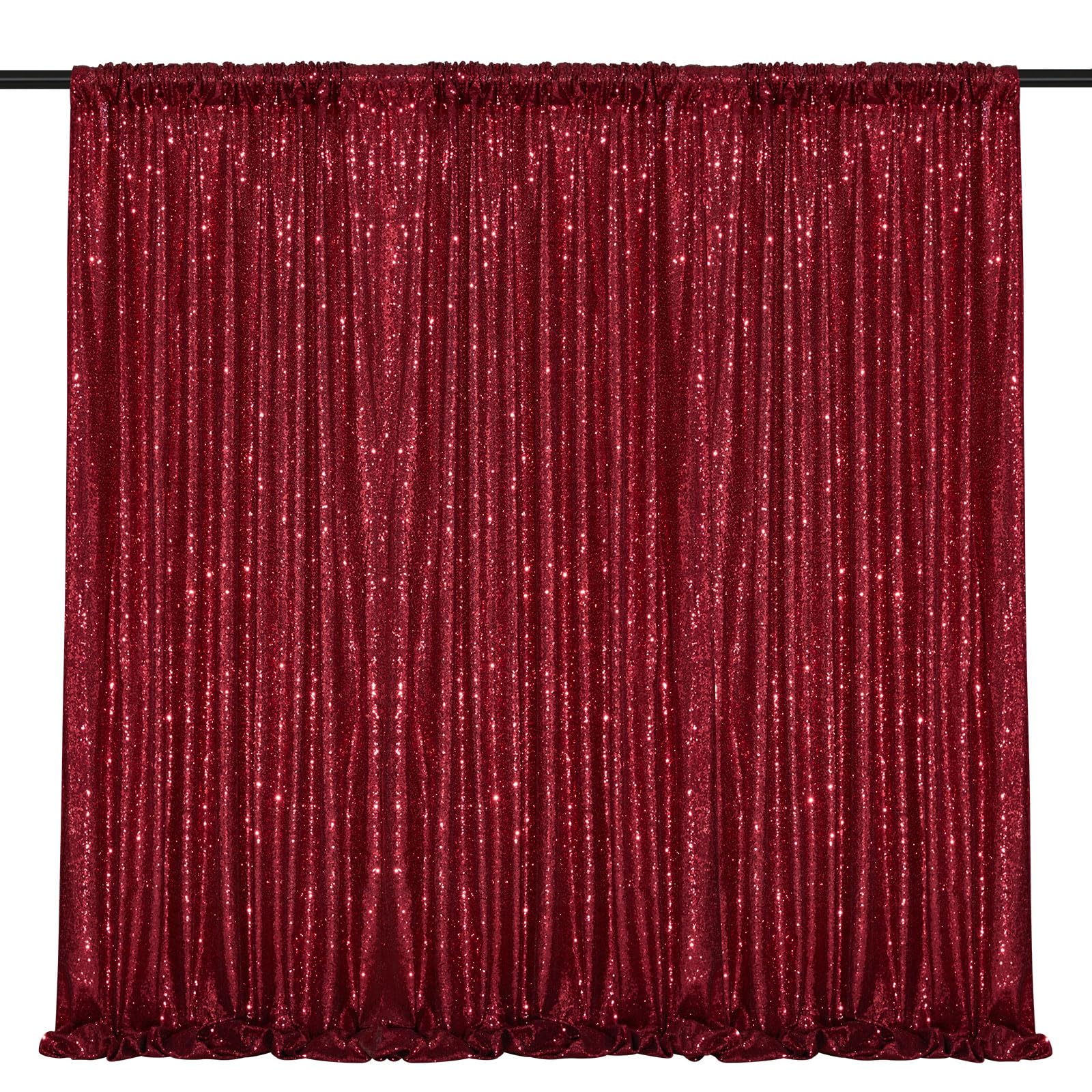 Burgundy Sequin Backdrop 2 Pcs 5FTx10FT Glitter Backdrop Curtains Birthday Party Decoration Photography Backgrounds Fabric Backdrop