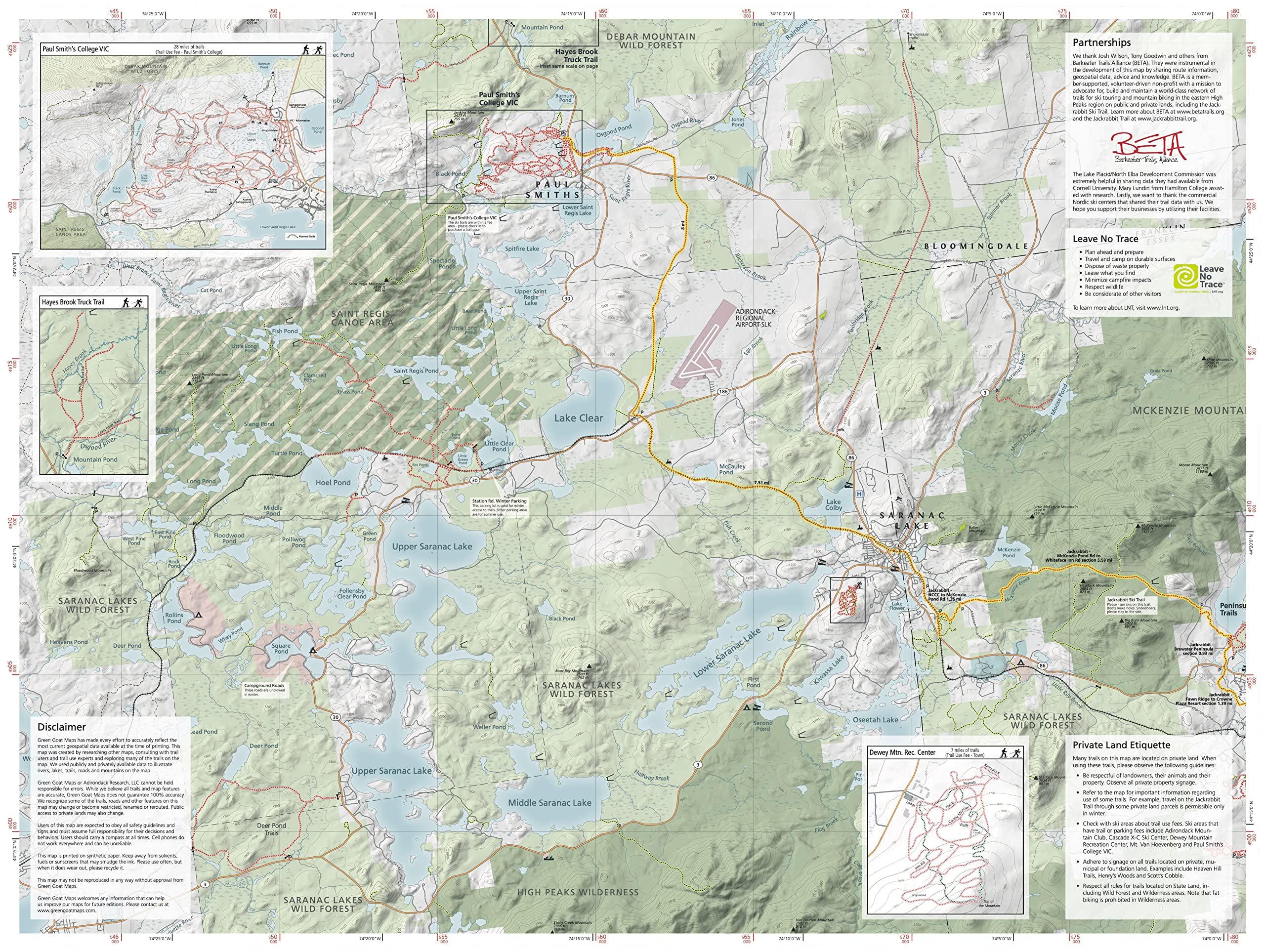Ski Map Lake Placid & Saranac Lake Winter Trails Map - Waterproof