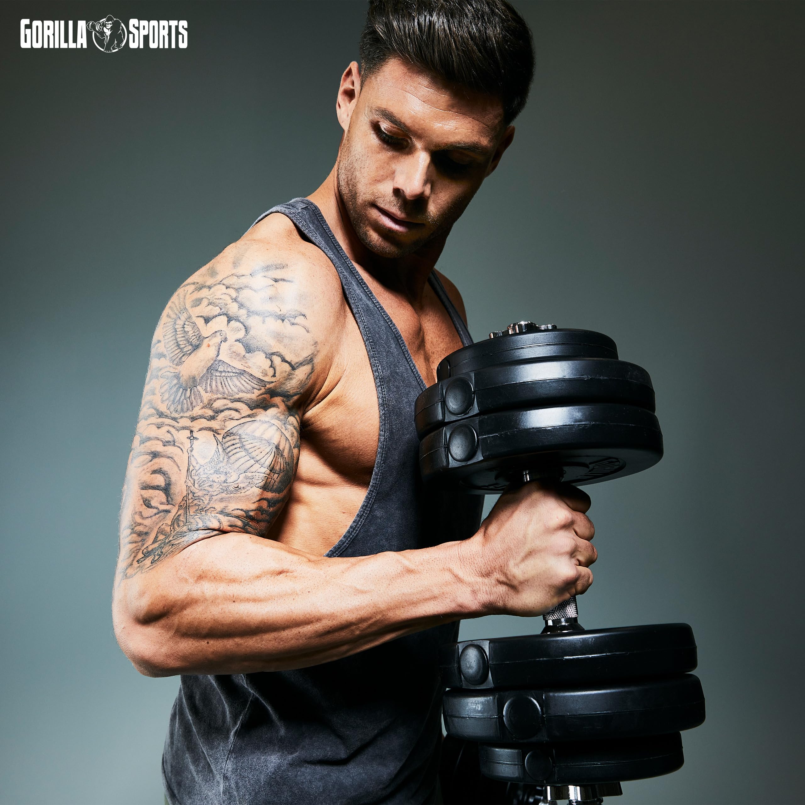 GORILLA SPORTS® Set di Manubri - Coppia, Dischi Pesi 20kg/30 kg, con Bilanciere Ø 30mm, 2 Chiusura a Stella, Rivestiti in Plastica, Nero - Pesi Regolabili Palestra, Fitness Dumbbell, Allenamento, Casa
