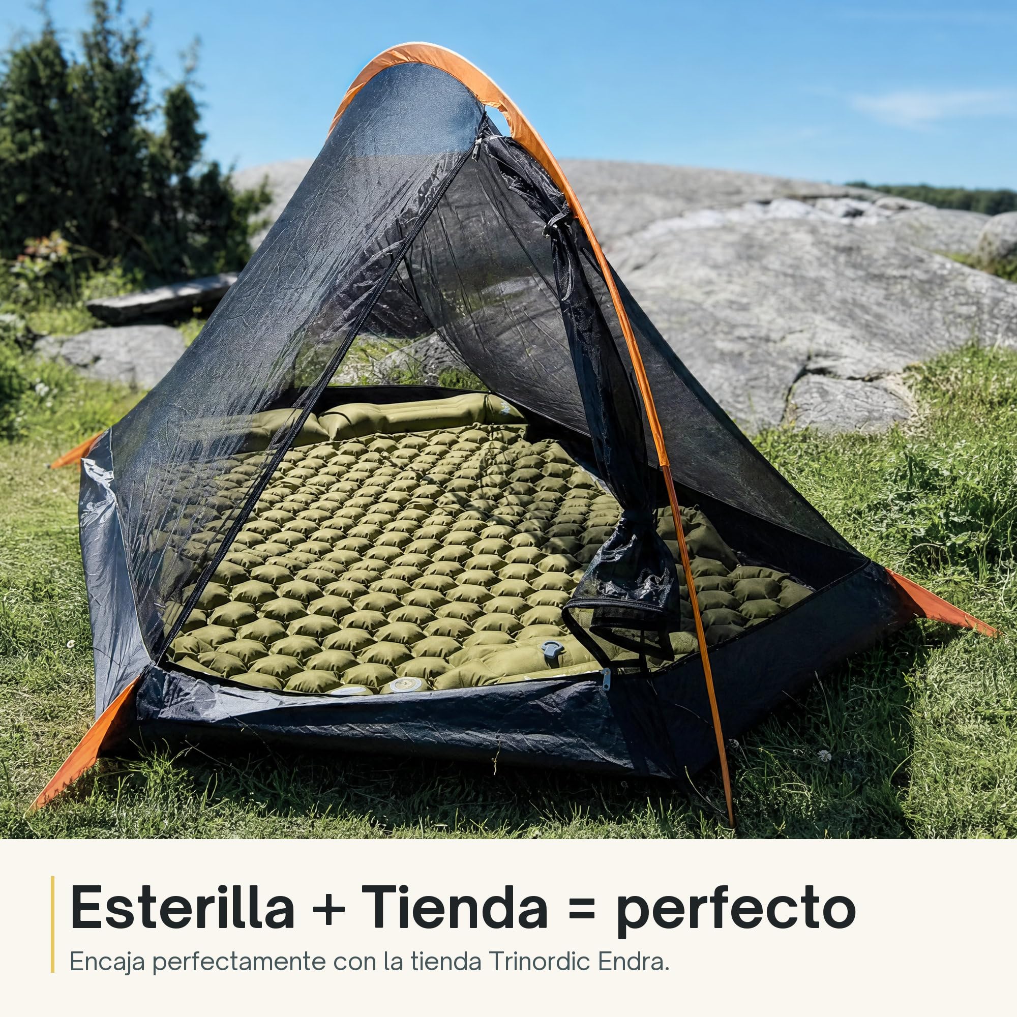 TRINORDIC Esterilla Hinchable Doble – 2 Personas con Bomba de Pie