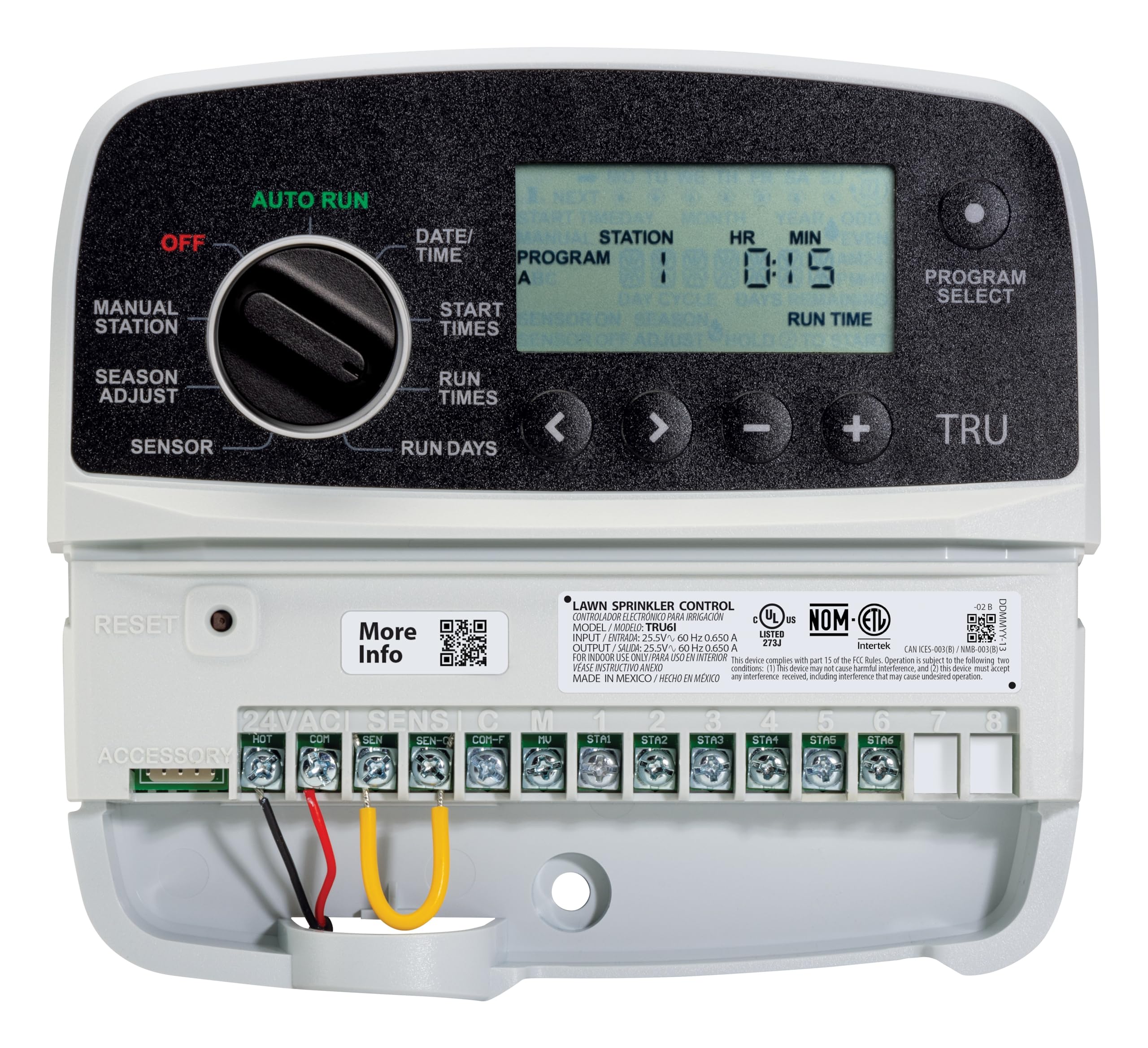 Rain Bird TRU6I Contrôleur/minuteur d'irrigation d'intérieur basé sur programme, compatible WiFi, 6 zones/station