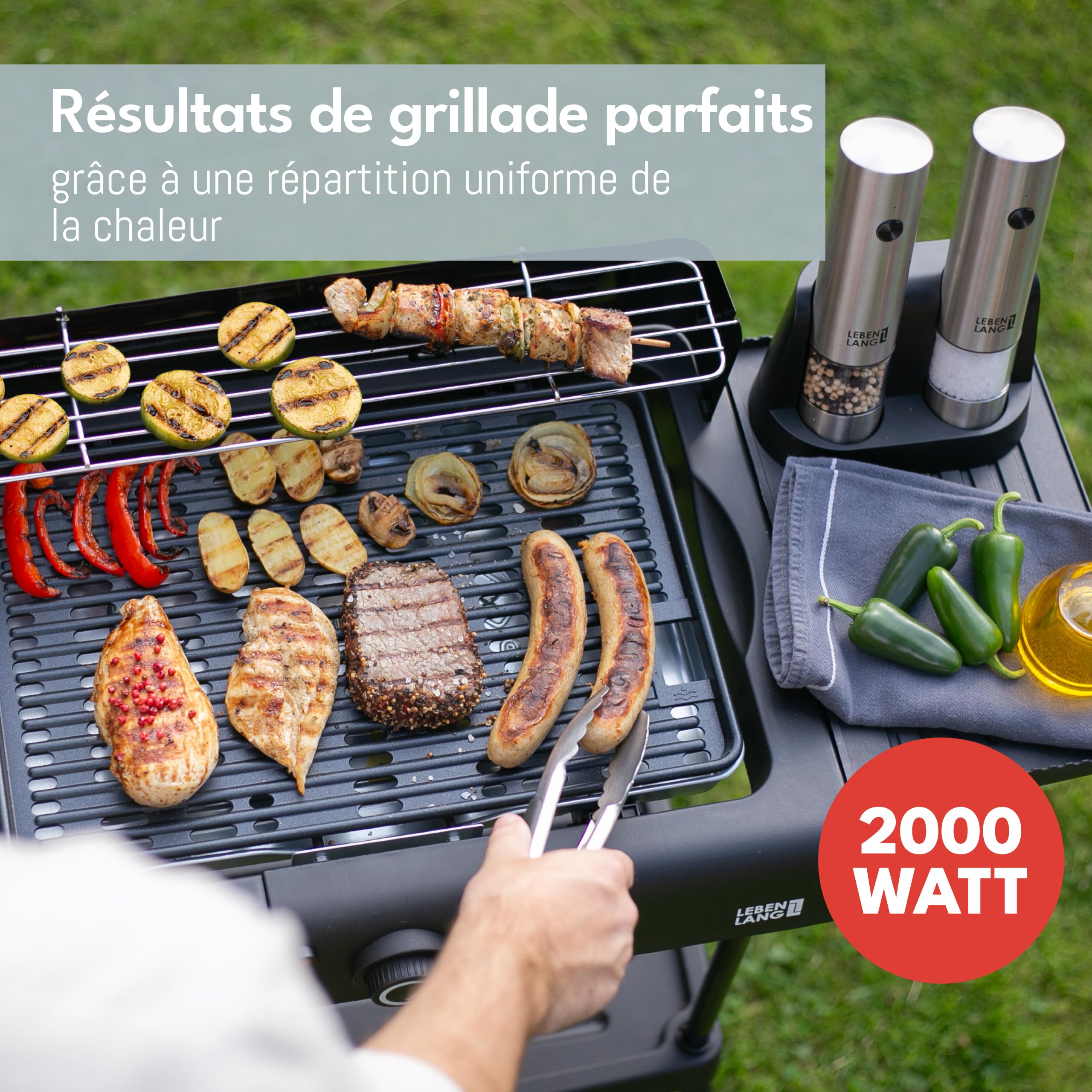 LEBENLANG 2in1 Barbecue electrique sur pied - Pieds & Pince à griller inclus I Grille viande électrique I Plancha électrique xxl Barbecue électriques exterieur I Barbecues d'extérieur Grills BBQ