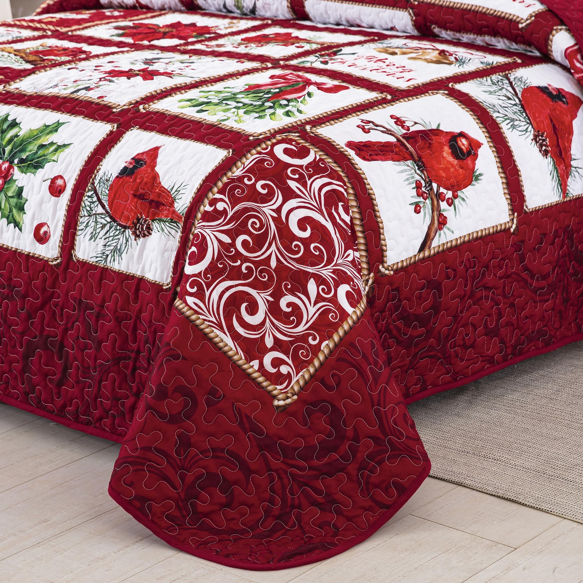 Weihnachts-Bettwäsche-Set King-Size – Steppdecke 243,8 X 274,3 Cm, Rot Kariert Mit Elfen, Wendbar & Leicht
