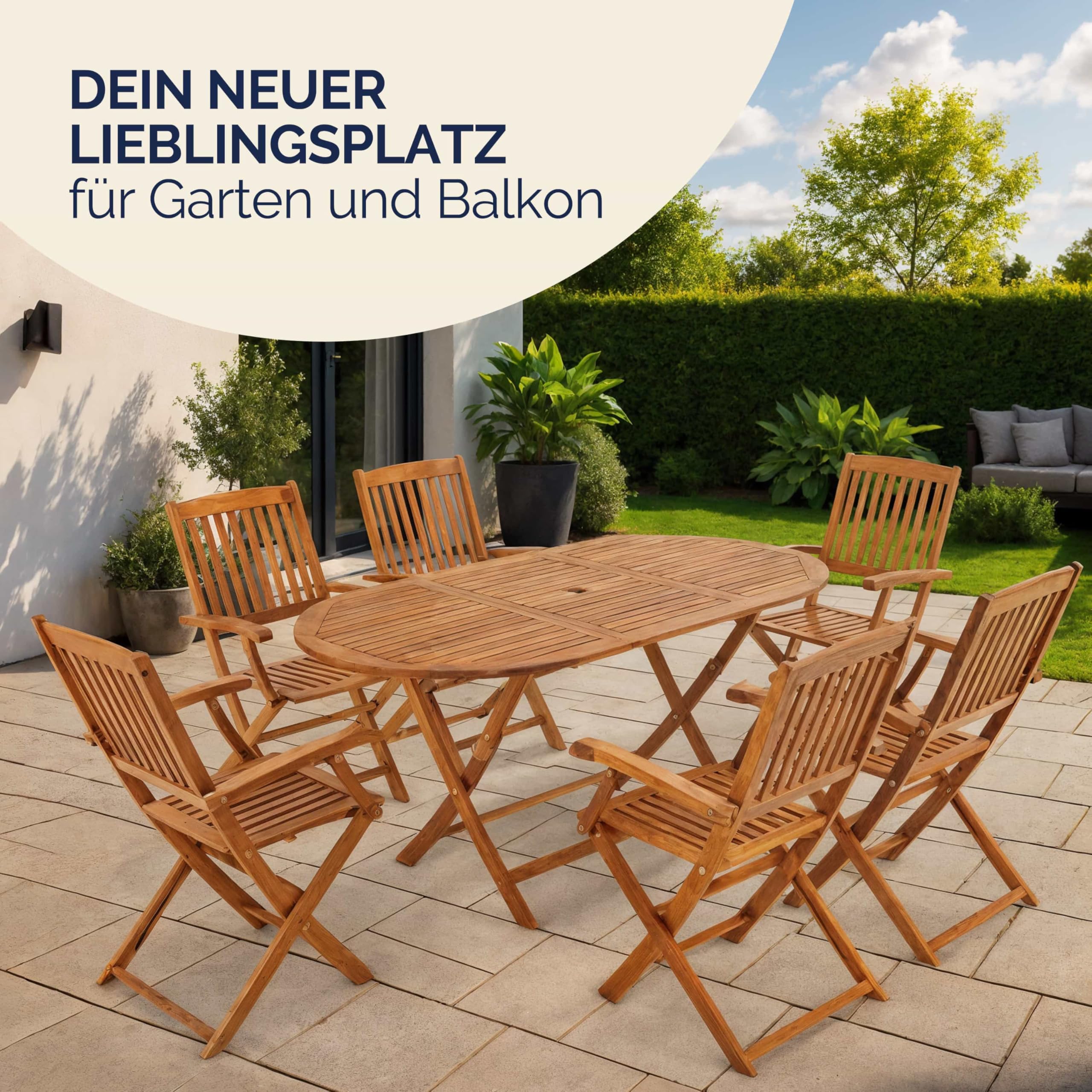 Casaria® Gartenmöbel Set Holz Wetterfest Klappbar 7-TLG. Schirmständer Armlehnen Garten Balkon Terrasse 160x85cm Akazie Braun