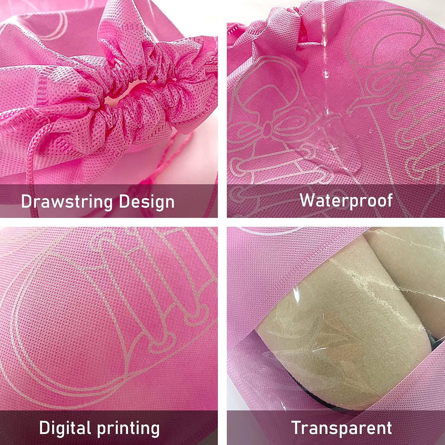  | SERAPHY 10 PCS Non-Woven Fabric Dustproof Shoe Bags with Drawstring for Travel, Pink | Shoe Bags