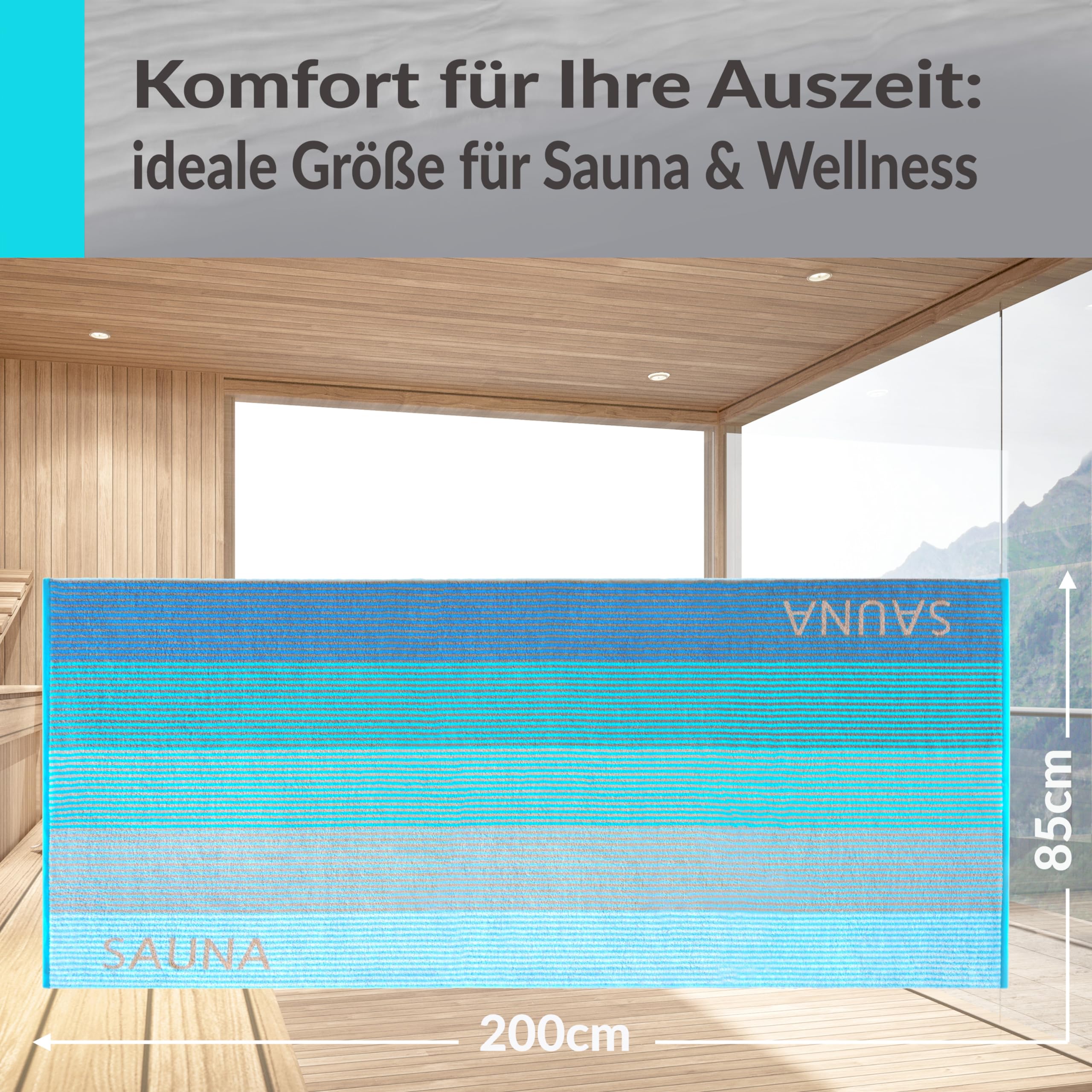 Lashuma Saunatuch Blau - Türkis, Helsinki großes Handtuch für die Sauna, XXL Badetuch aus 100% Baumwolle 85x200 cm
