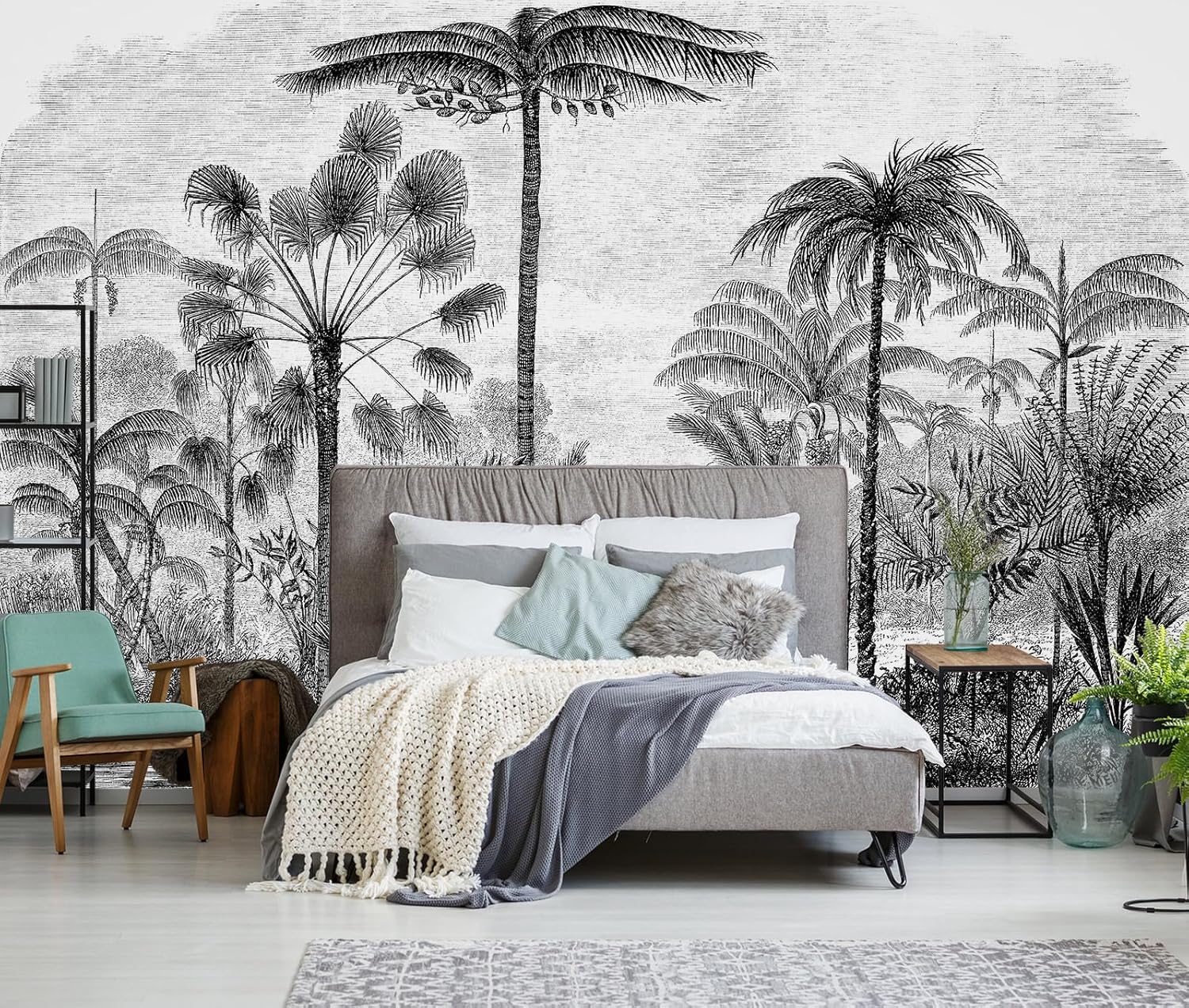 Black and White Palm Tree Wallpaper Tropical Rainforest Botanical Leaf Wall Mural Living Room Bedroom?Not Peel and Stick? Cybh-935 177" W x 118" H