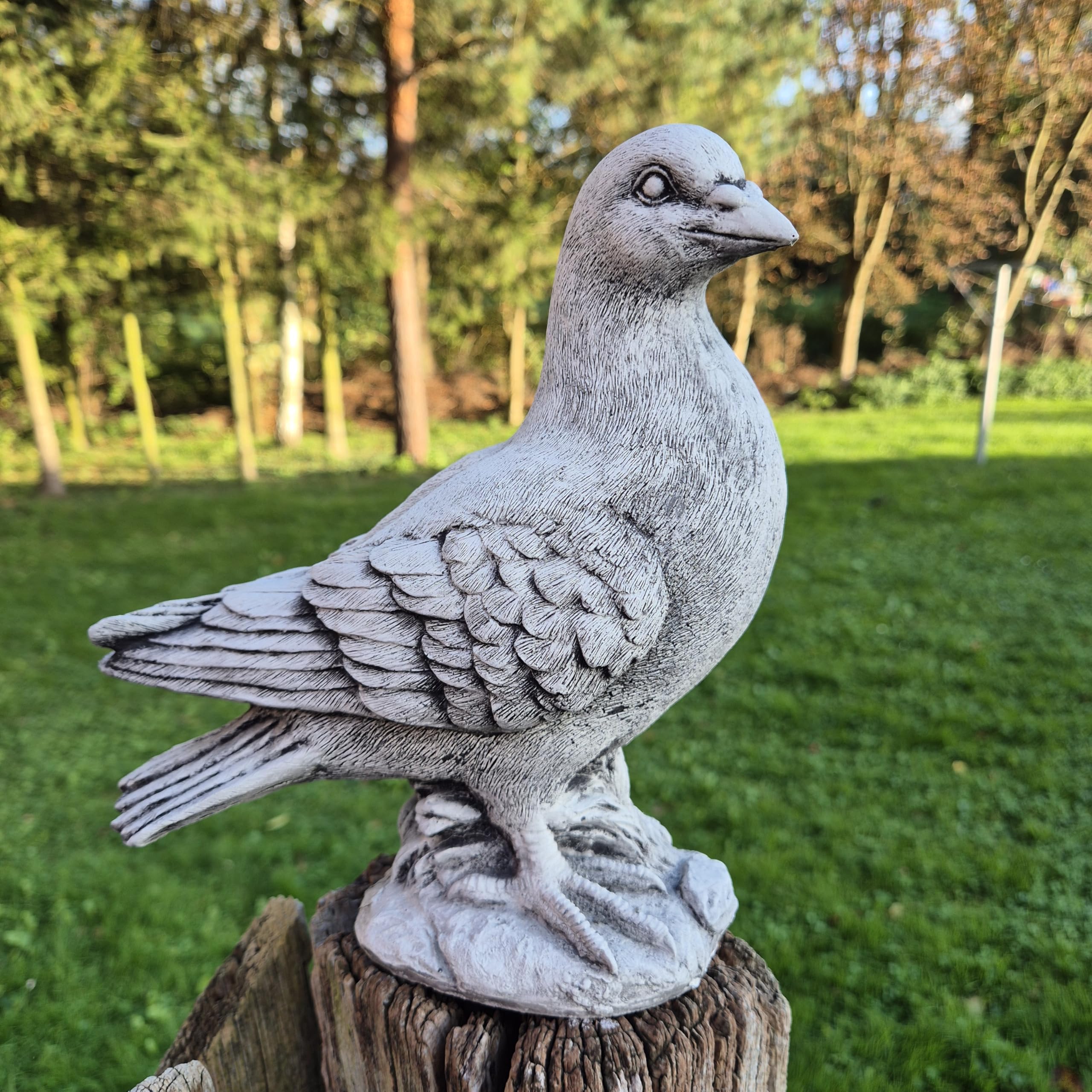 FABRIQ Handgefertigte Taubenfigur 24 cm – Schwarze wetterfeste Steinguss-Vogelskulptur – 3 kg – Handbemalt