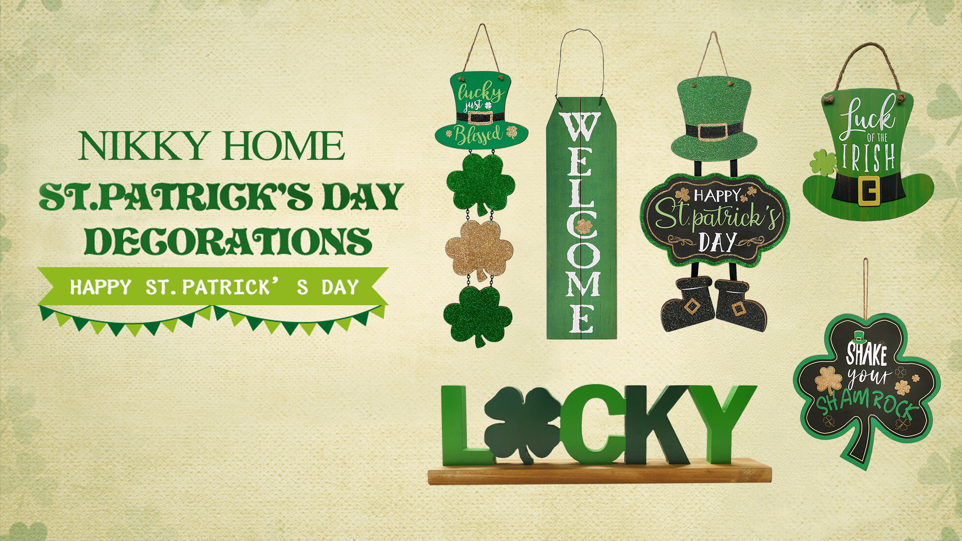 St. Patrick's Day Wooden Door Sign - 12 Inch Shamrock Hanging Decor For Home, Office, Party & Farmhouse Style