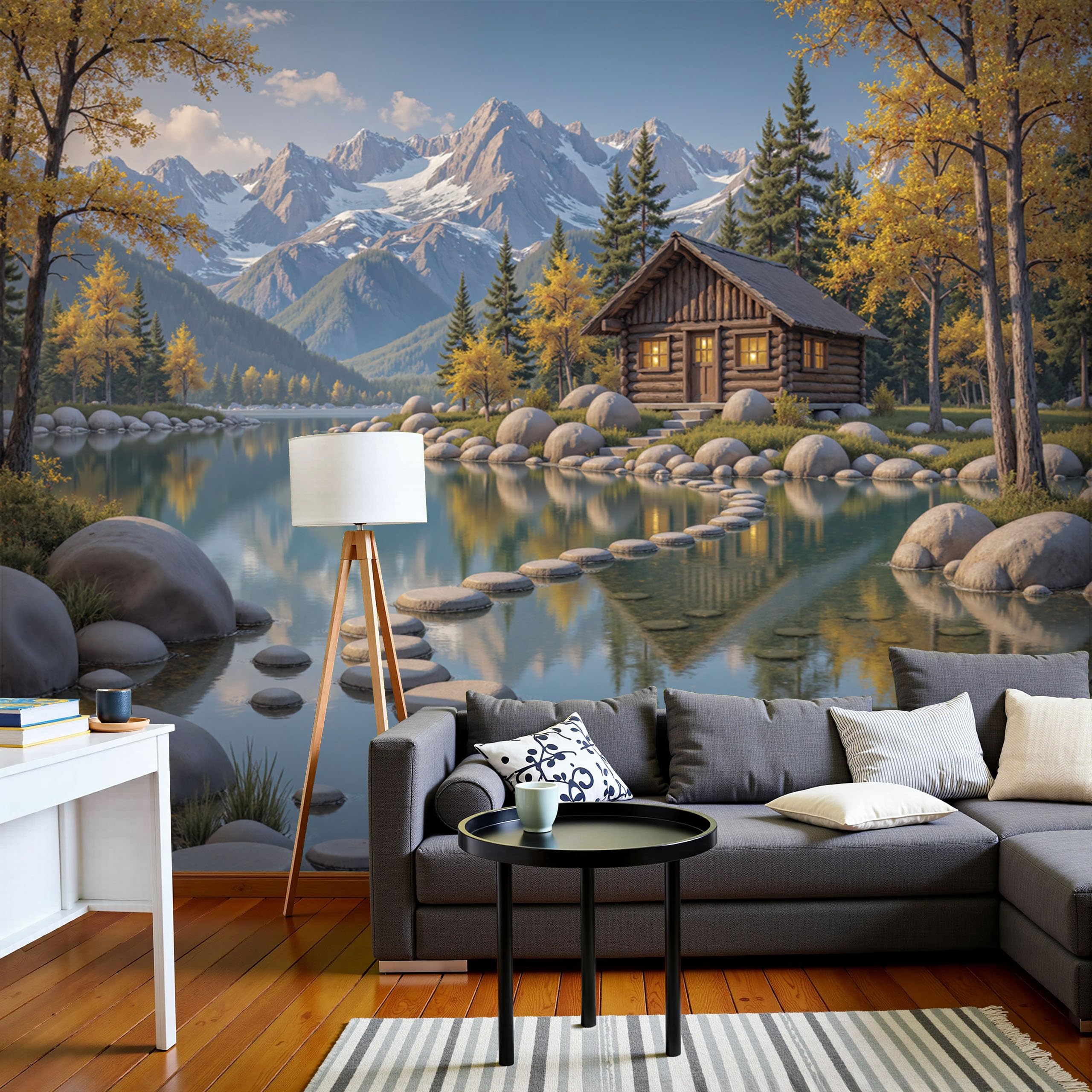 Papier peint panoramique lac automne 200x140 cm poster géant mural pour salon moderne