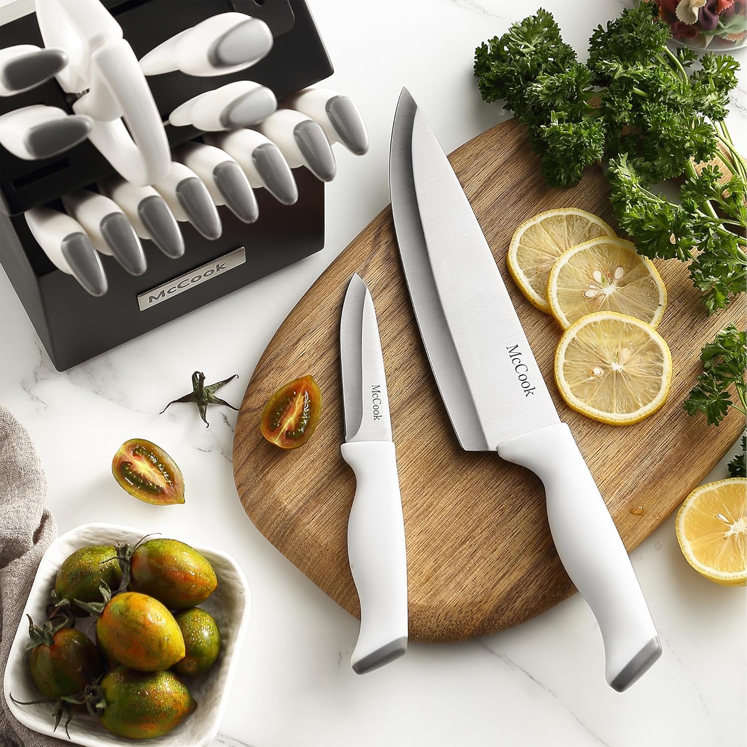McCook Knife Sets, German Stainless Steel Kitchen Knife Block Sets with Built-in Sharpener