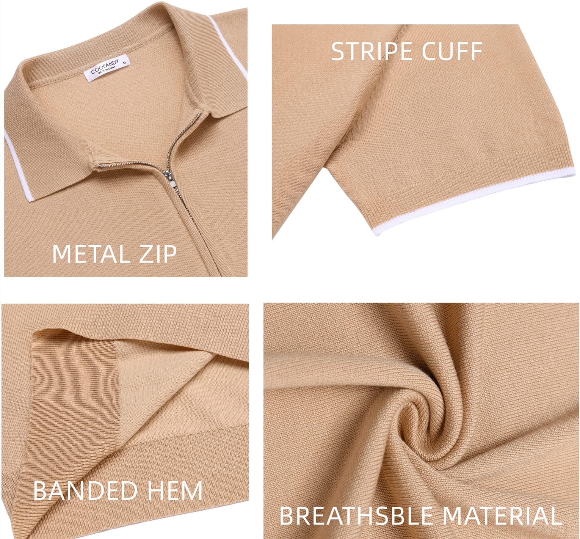 COOFANDY Polo de manga corta con cremallera para hombre, estilo informal