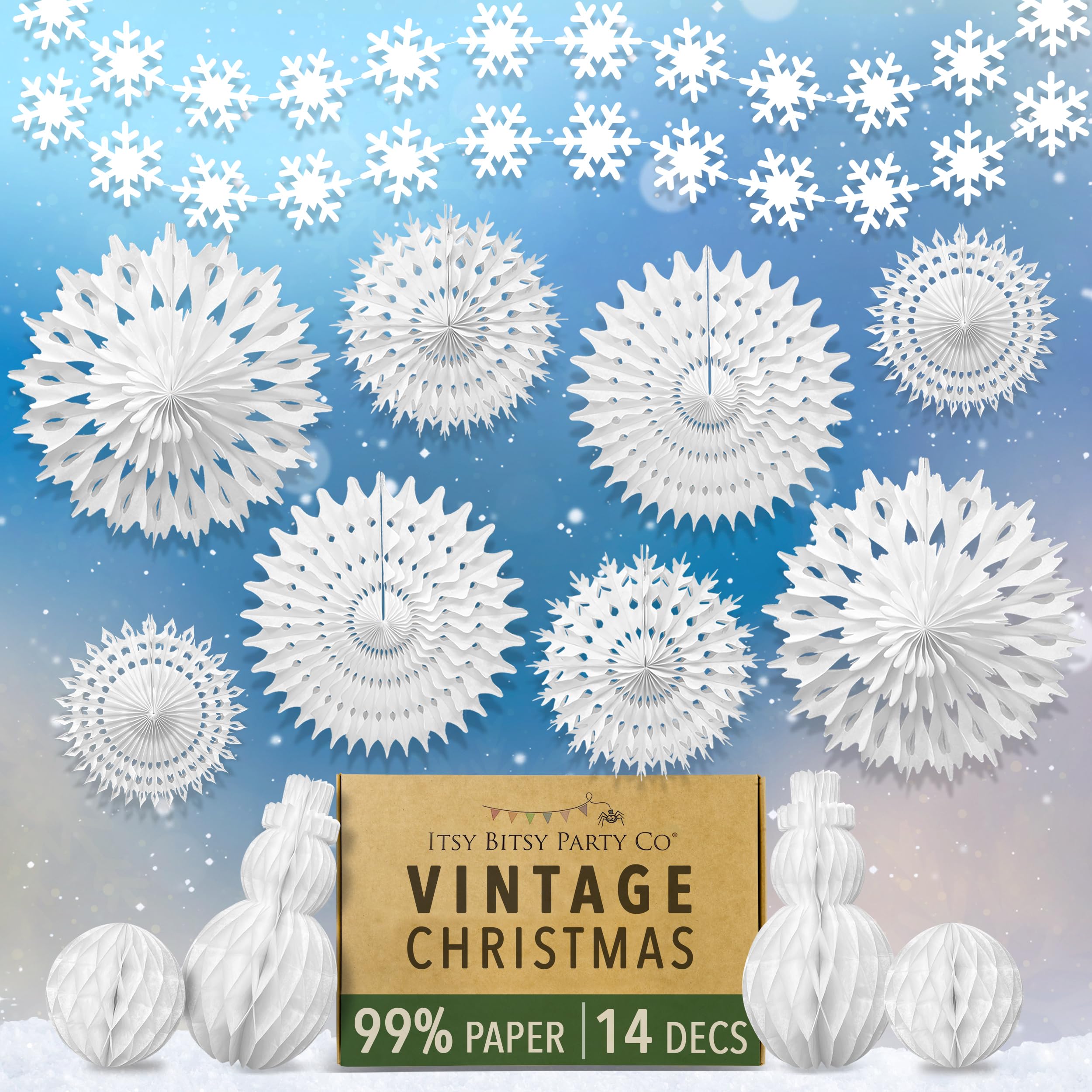 Premium Reusable White Christmas Decorations - Winter Wonderland Decorations - Snowflake Decorations, Snowman Decor, & Snowflake Garland - Christmas Window Decorations - Winter Decorations for Home