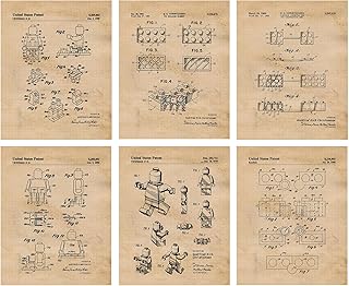 Vintage Interlocking Figure Patent Prints, 6 (8x10) Unframed Photos, Wall Art Decor Gift for Home Office Work Garage Man Cave College Creator Student Teacher Coach Comic-Con Family Movies Ideas